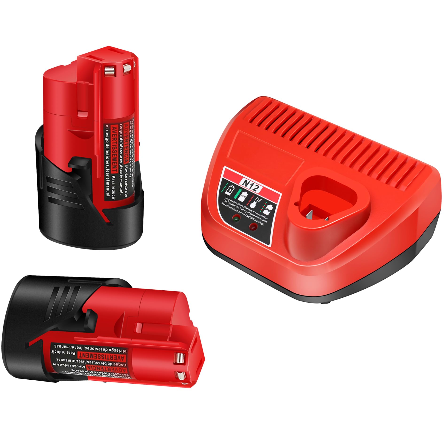 Volt1799 2 Pack 3.0Ah Replacement M12 Batteries And Rapid Charger For Milwaukee 12V Tools