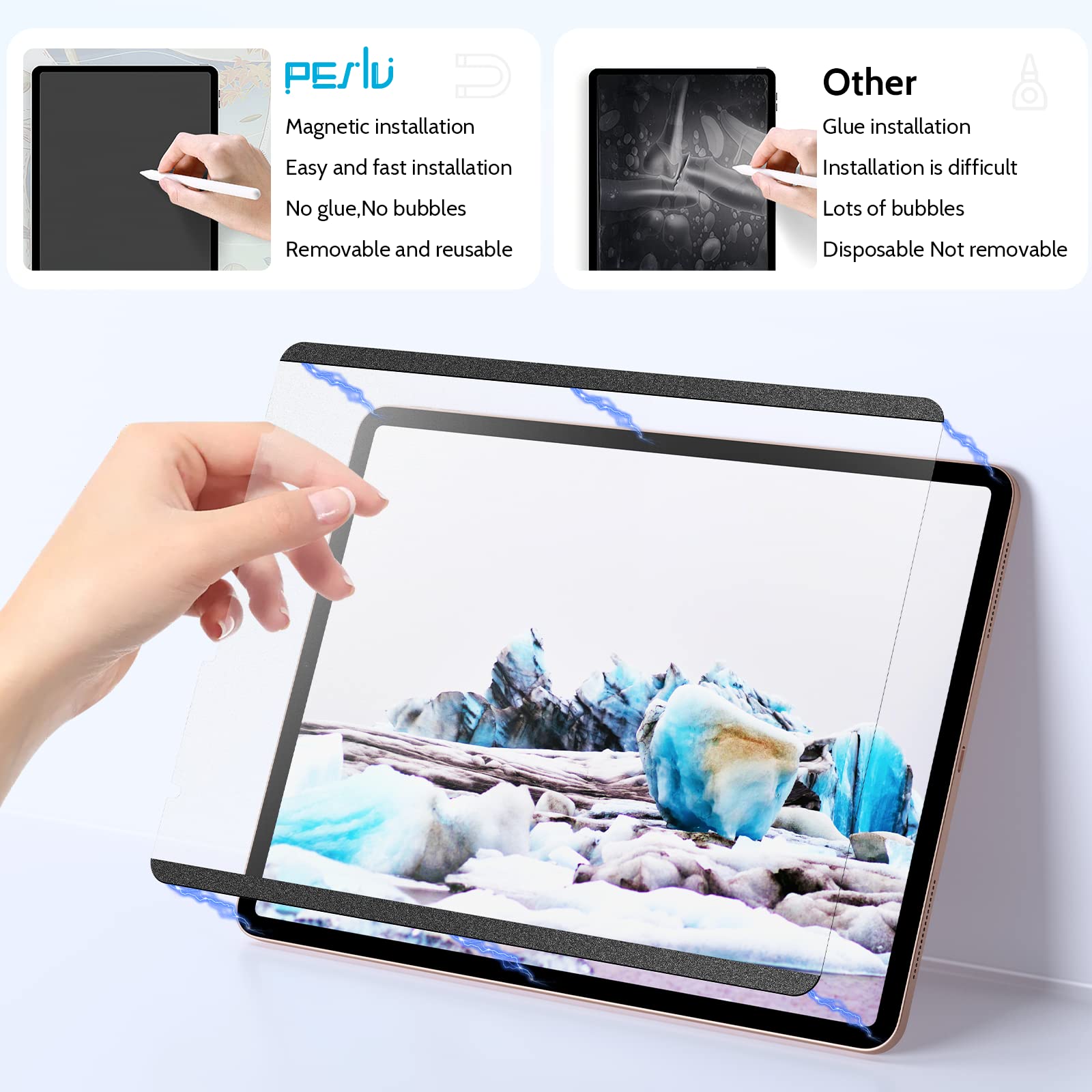 Peslv 2 Pack Magnetic Screen Protector For Ipad Pro 12.9 Inch 2018 2022, Feel Like Writing Drawing On Paper, Removable Matte Ant