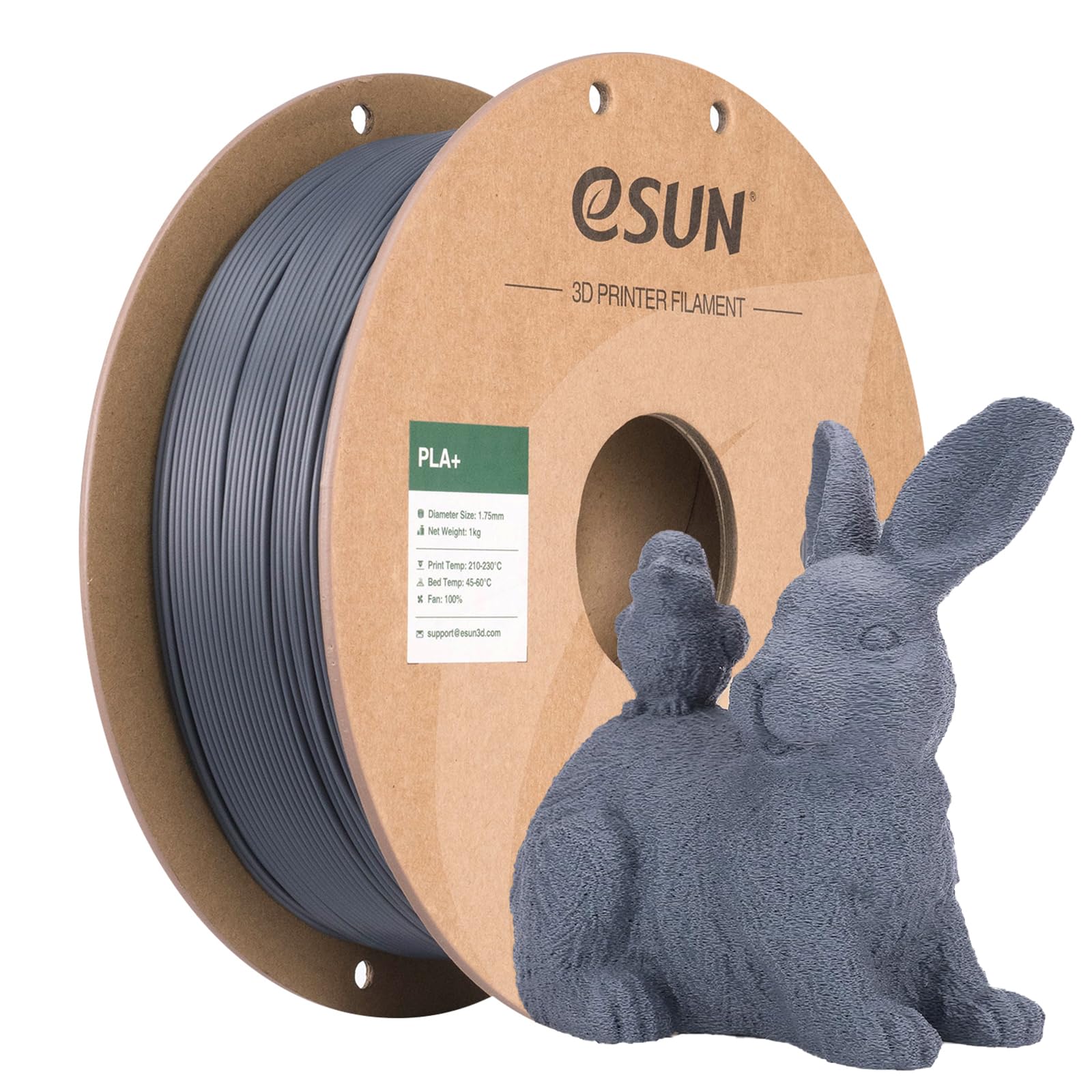 eSUN PLA+ Filament 1.75mm Grey 1KG, 3D Printer Filament Dimensional Accuracy +/- 0.03mm, 1kg Cardboard Spool(2.2lbs) 3D Printing