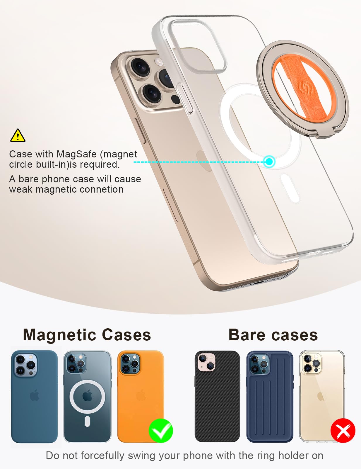 Ewa Magone 3Rd Gen [Compatible With Magsafe] Phone Grip Stand With Finger Strap, Removable Magnetic Ring Holder Kickstand Loop F