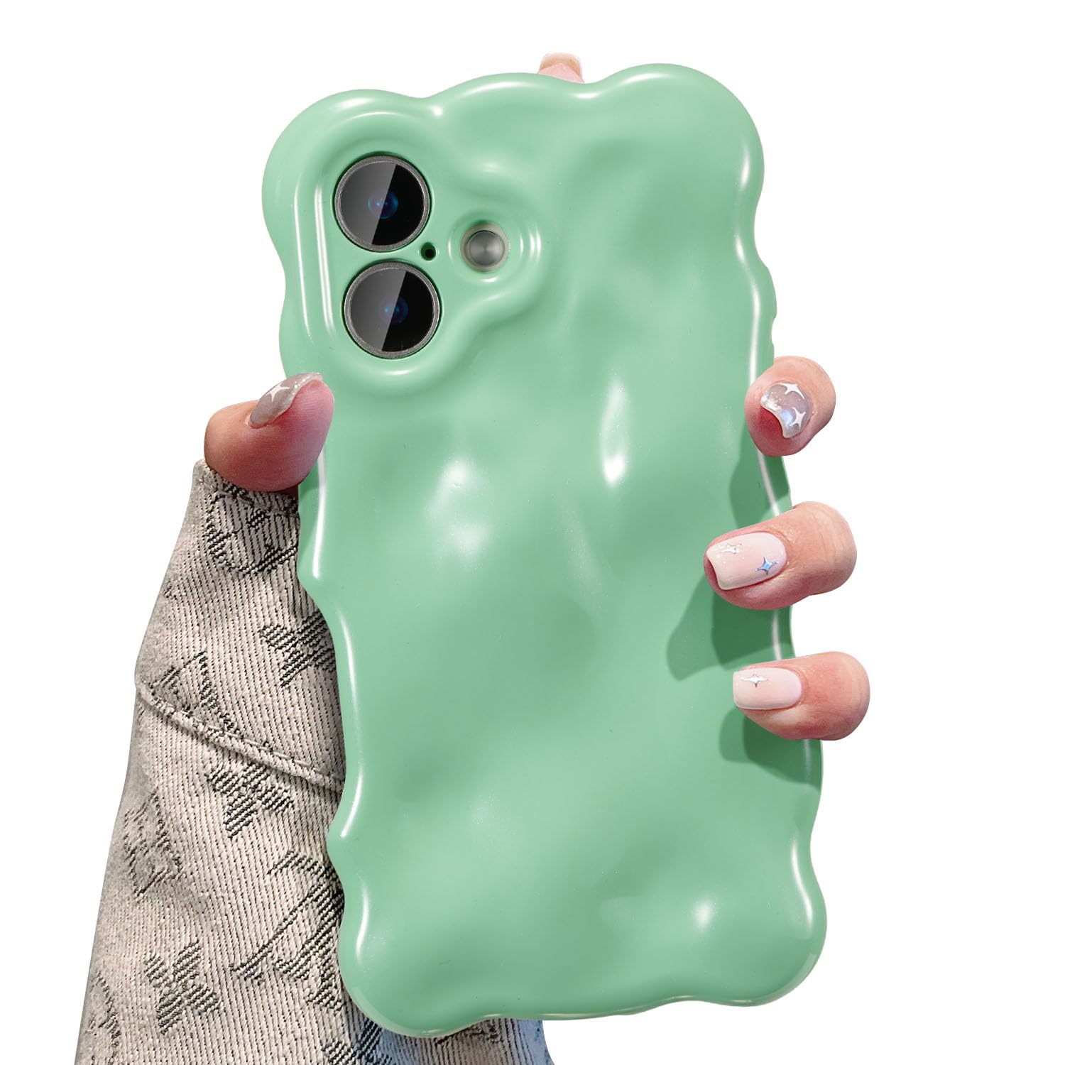 UEEBAI Ripple Case for iPhone 17, Cute Silver Cover Wave Shape for iPhone Case Pretty Aesthetic 3D Phone Cover, Water Ripple She
