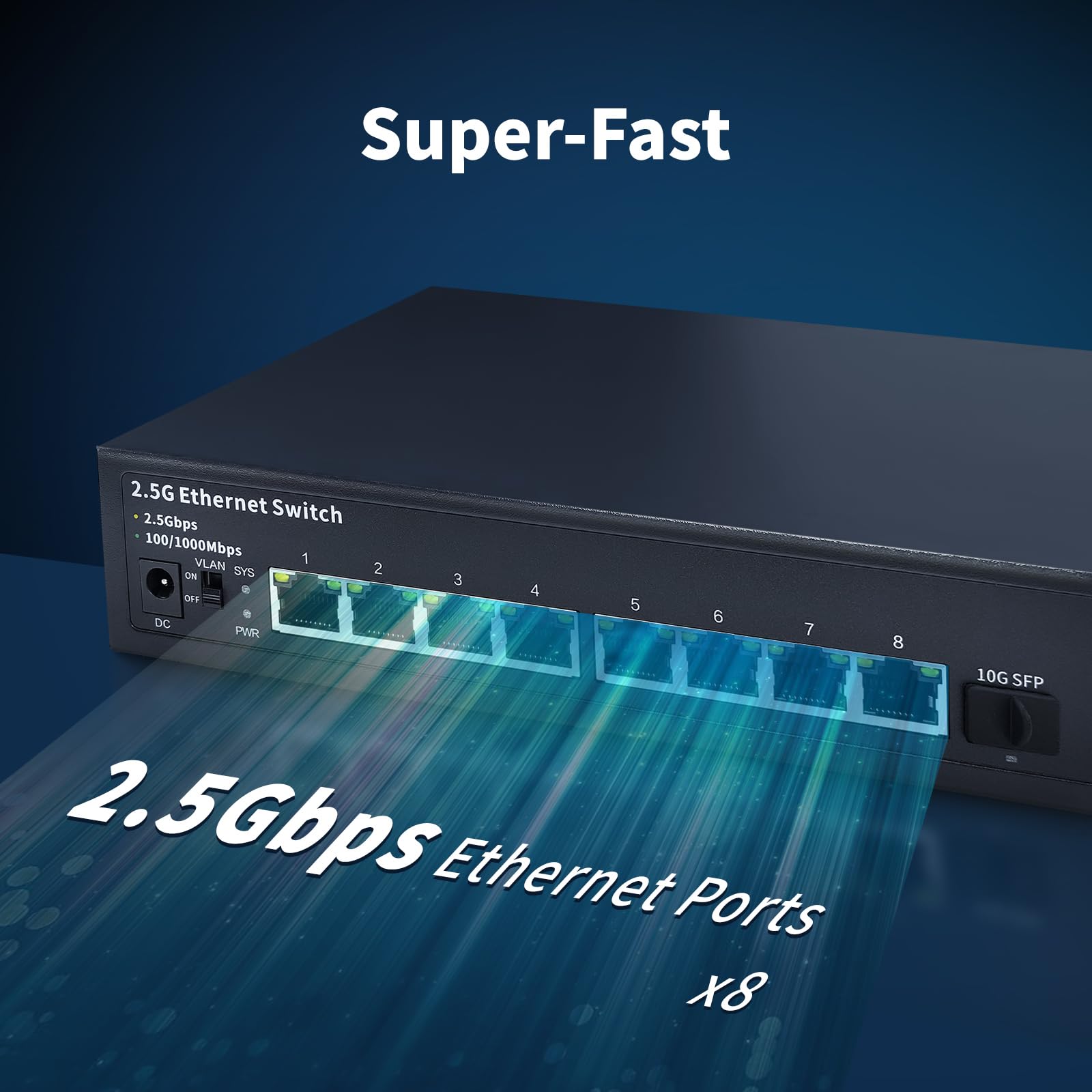 Steamemo 8 Port 2.5G Unmanaged Ethernet Switch, 8X 2.5G Base T Ports, 1X 10G Sfp, 60Gbps Switching Capacity, Compatible With 100