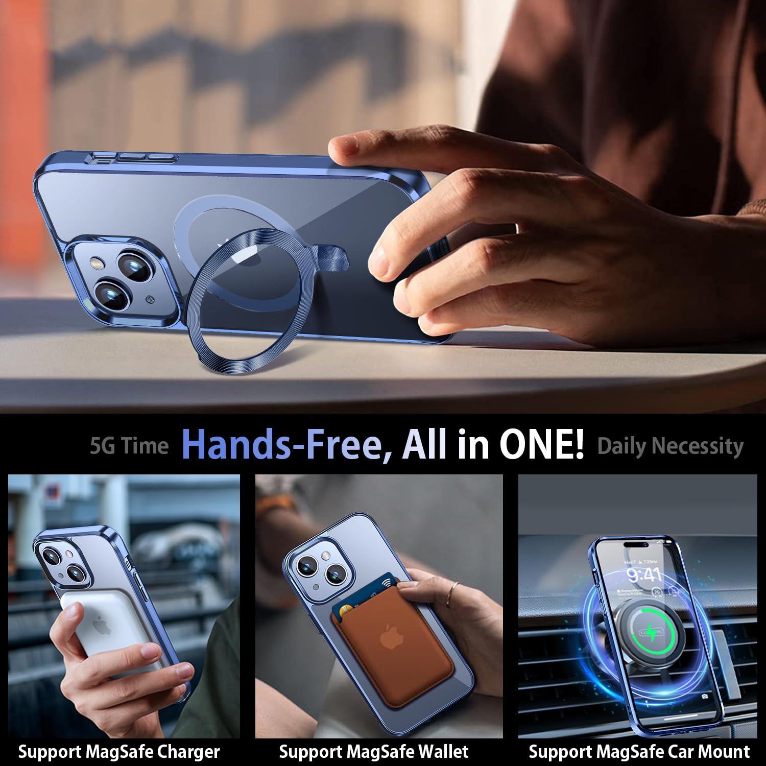 Tlikemiss [Cd Ring Compatible With Magsafe Invisible Stand] Magnetic For Iphone 15 Plus Case, [Electroplated Bumper Non Yellowin