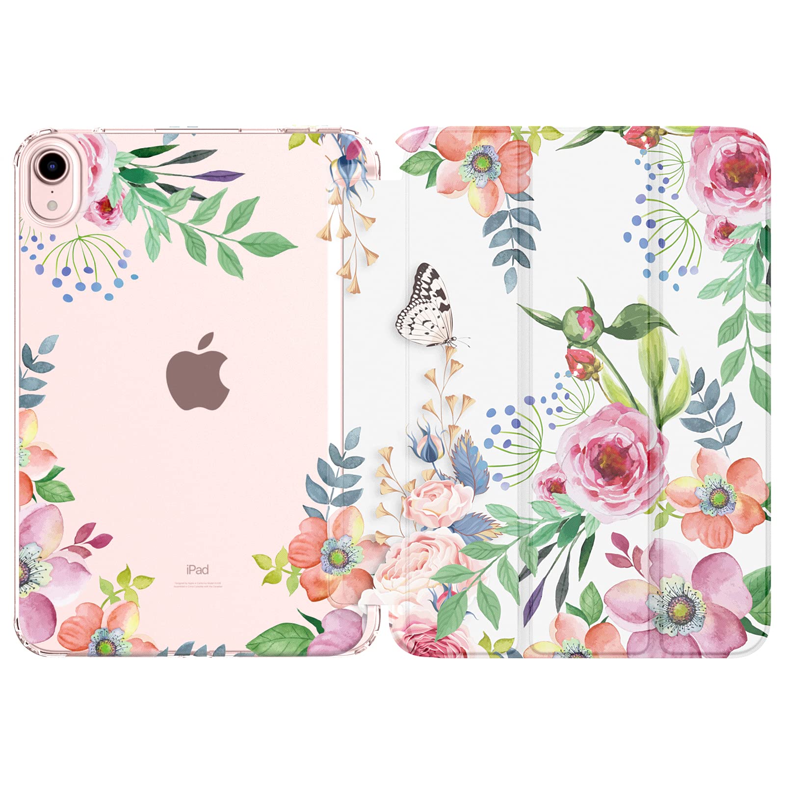 MoKo Case Fit New iPad Mini 7 (A17 Pro) 2024, iPad Mini 6th Generation Case 2021 (8.3 inch), iPad Mini 6 Case, Soft TPU Translucent Frosted Back Cover Case for iPad Mini 7th, Fragrant Flowers
