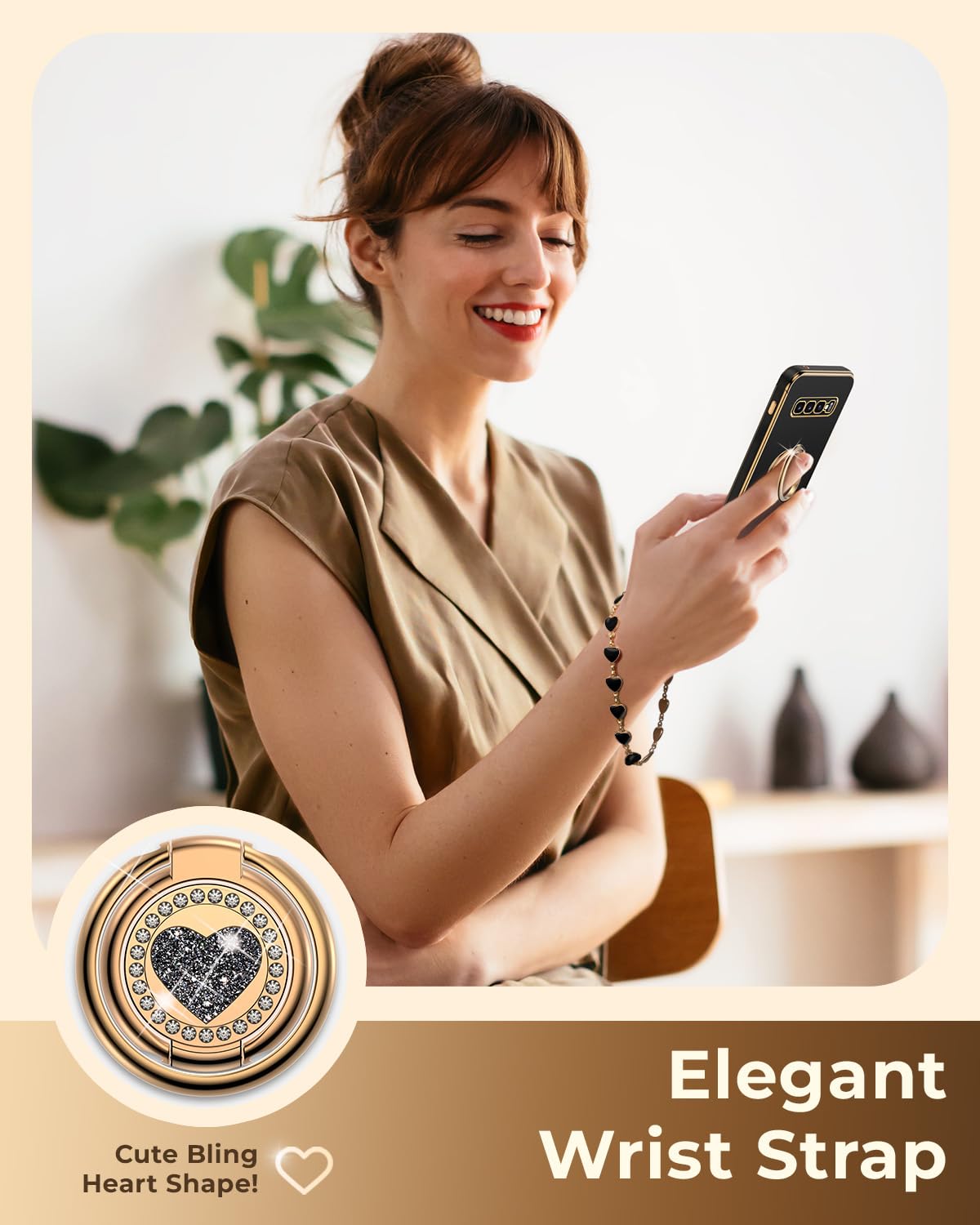 Xyz For Galaxy S10 Plus Case With Stand, For Samsung Galaxy S10 Plus Case With Double Ring,Women Girls Cute Love Heart Luxury Bl