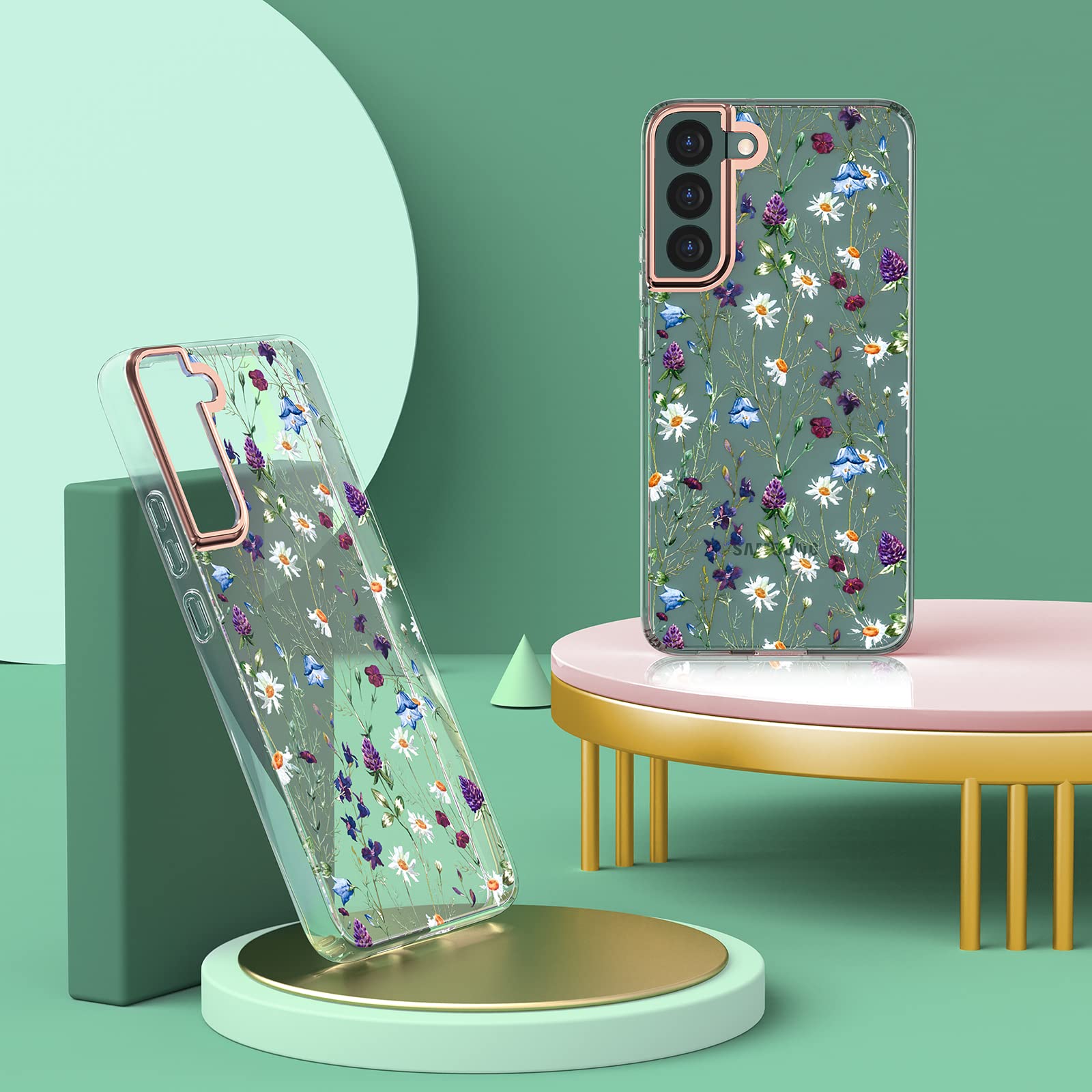 Milprox Compatible With Samsung Galaxy S22 Plus Flower Case, Cute Case Design For Girls Women,Shockproof Floral Pattern Hard Bac