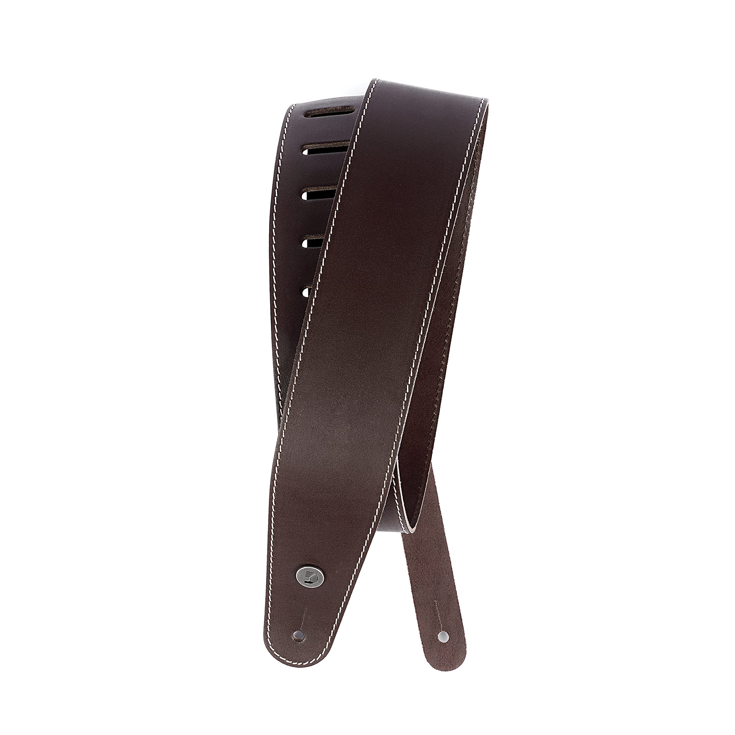 D'Addario Classic Brown Leather Guitar Strap, Adjustable, Contrast Stitching