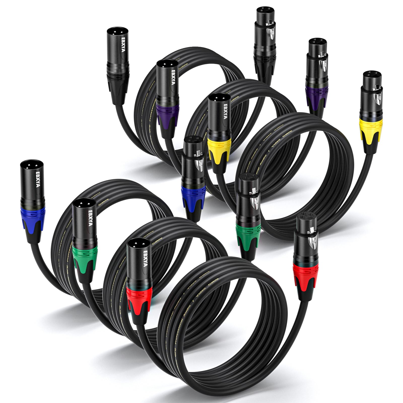 EBXYA 25 Feet 4-Pack XLR Male to Female Microphone Cable, Balanced Speaker Cable, Multi-Colored Mic Cord for Mic Mixer, Speaker