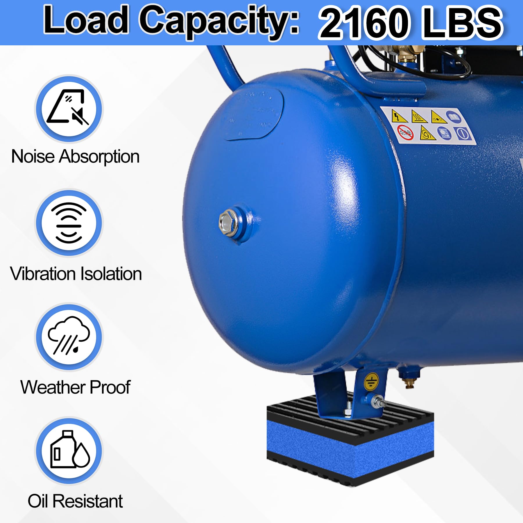 Phepetroll 4P Anti Vibration Pads 6'' X 6'' X 7/8'' Sound Isolation Ribbed Rubber Mats With Eva Center, Heavy Duty Vibration Iso