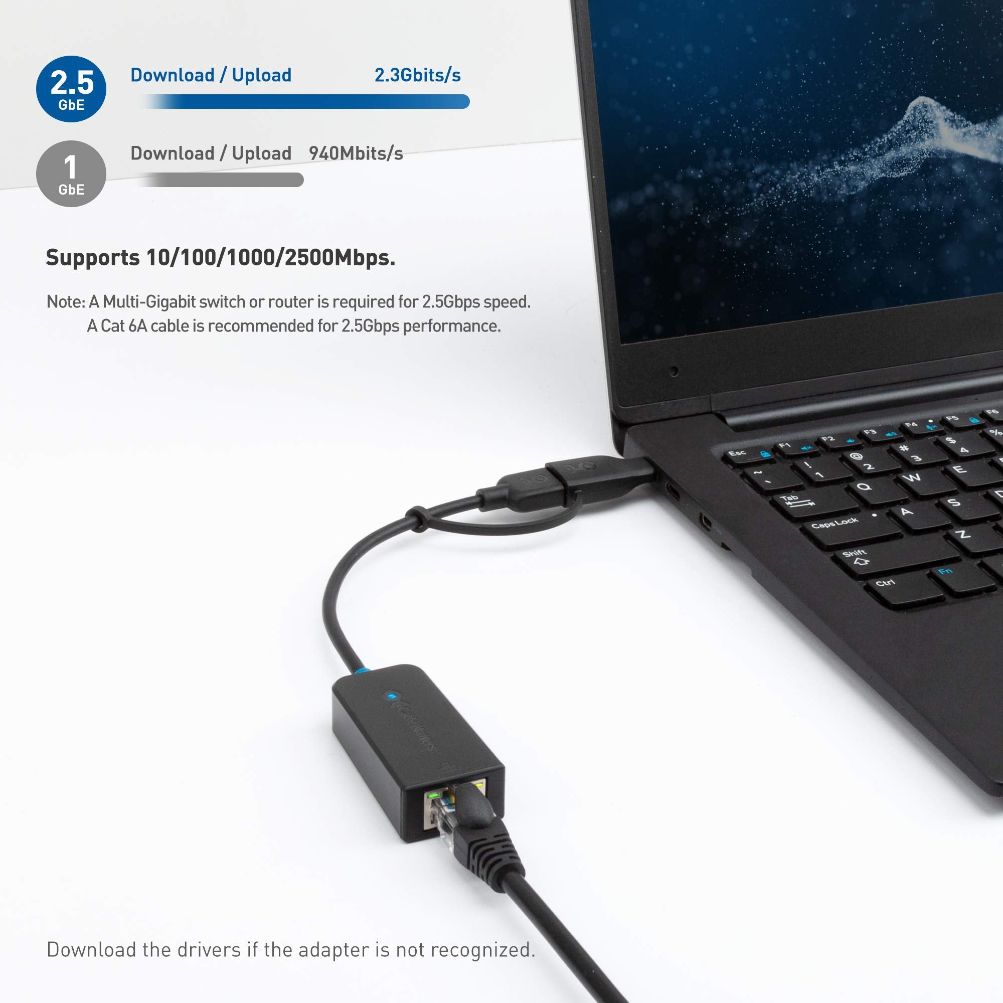 Cable Matters Usb C To 2.5 Gigabit Ethernet Adapter, Usb To 2.5 Gigabit Ethernet Adapter, Not Compatible With M2 Macs (2.5G Ethe