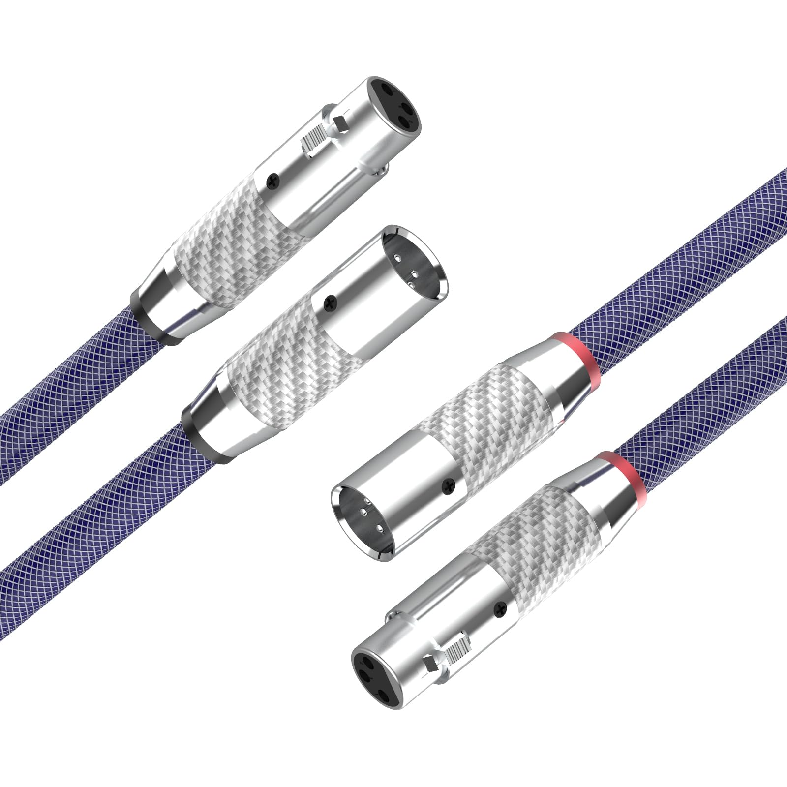 Preffair 1 Pair Audiophile 4N Ofc Pure Copper Hifi Microphone Cable, Fully Balanced 3 Pin Xlr Patch Cable, Carbon Fiber Rhodium