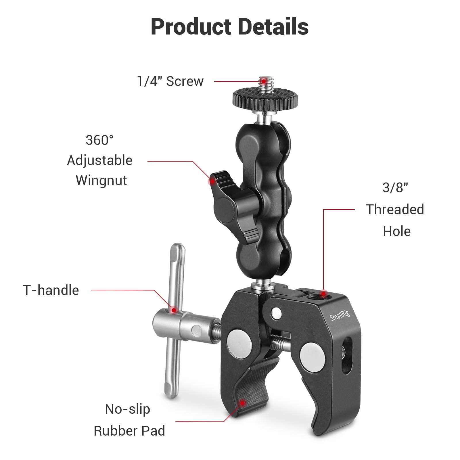 Small Rig Clamp Adapter SmallRig Multi-Functional Ballhead Clamp Double Ball Adapter with ...