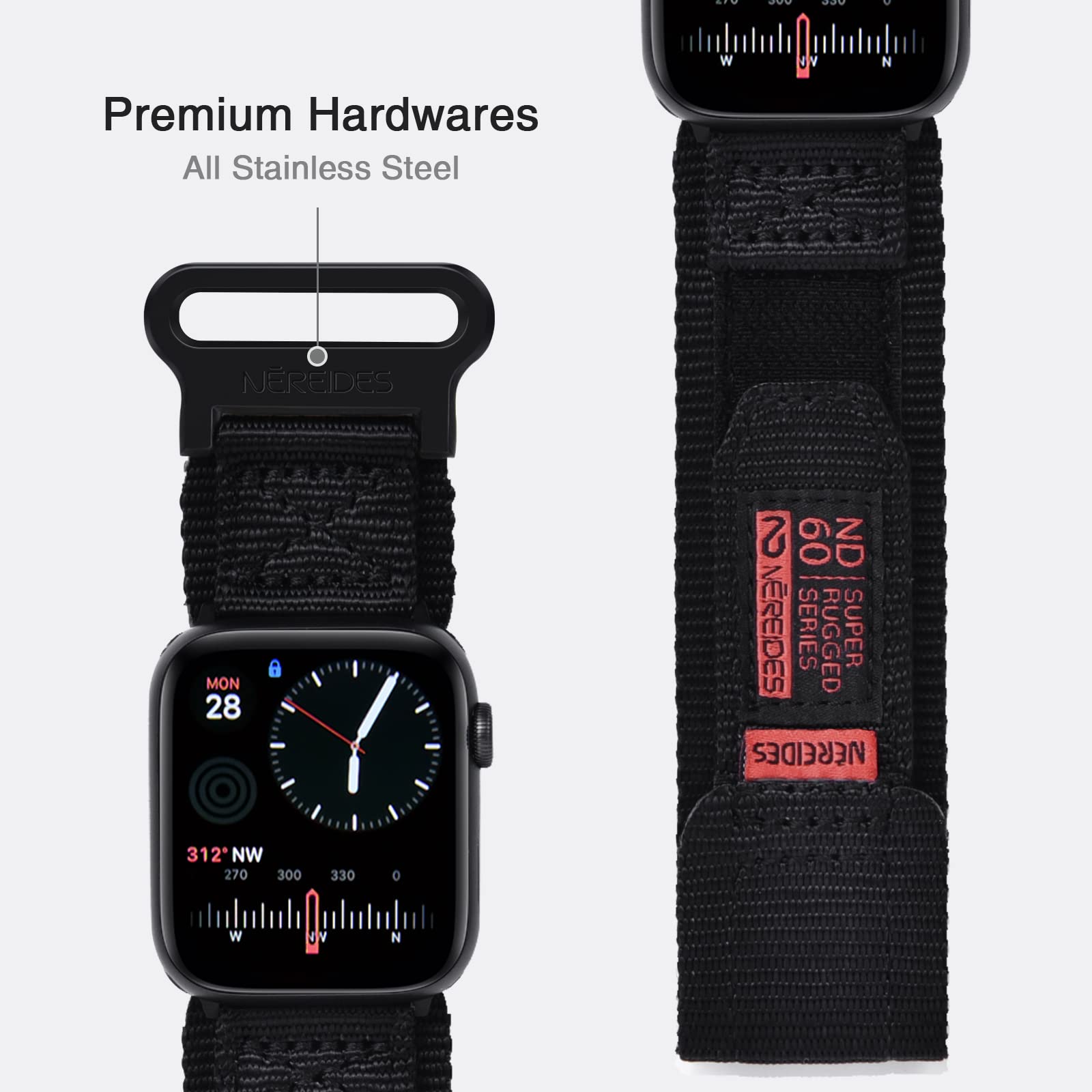 Nereides Compatible With Apple Watch Band Ultra 1/2, Nylon Sports Strap With Woven Design For 49Mm (Xl, Black)