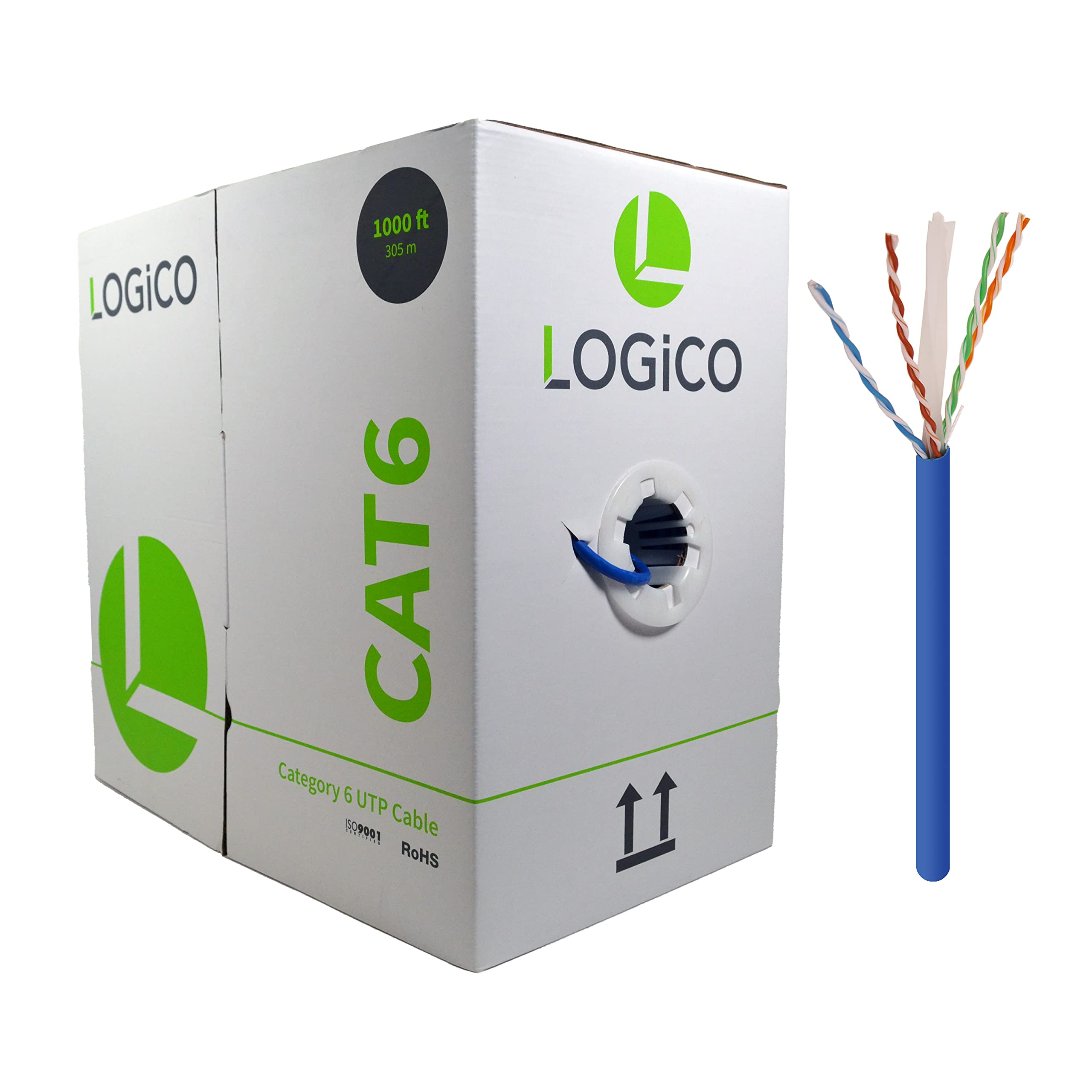 LOGICO Cat6 1000 ft 23AWG 550Mhz UTP Bulk Ethernet Network LAN RJ45 Cable Blue