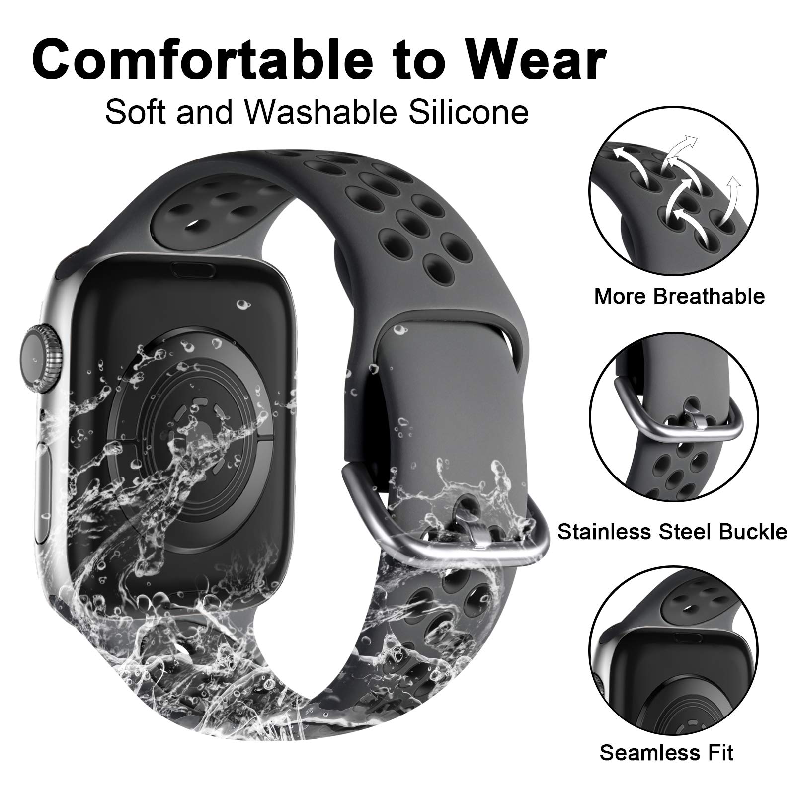 Lerobo 3 Pack Compatible With Apple Watch Band 40Mm 41Mm 38Mm 46Mm 45Mm 44Mm 42Mm,Soft Silicone Breathable Wristband Sport Band