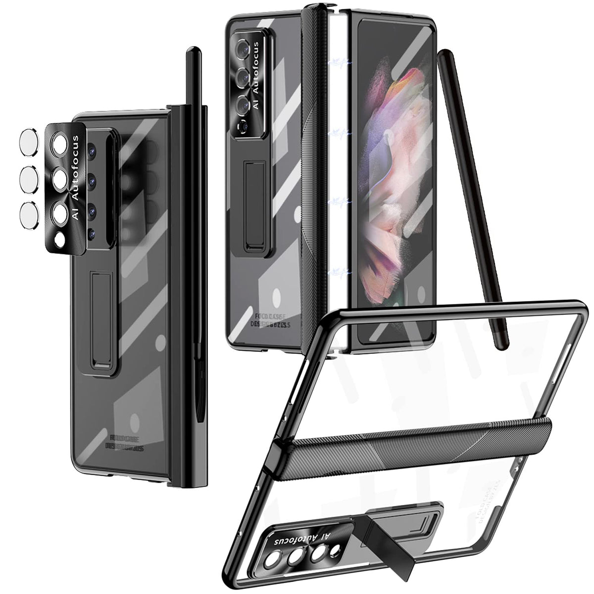 Miimall Compatible Samsung Galaxy Z Fold 3 Case With S Pen, Fold 3 Pen With Magnetic Pen Holder+ Lens Film + Front Screen Protec
