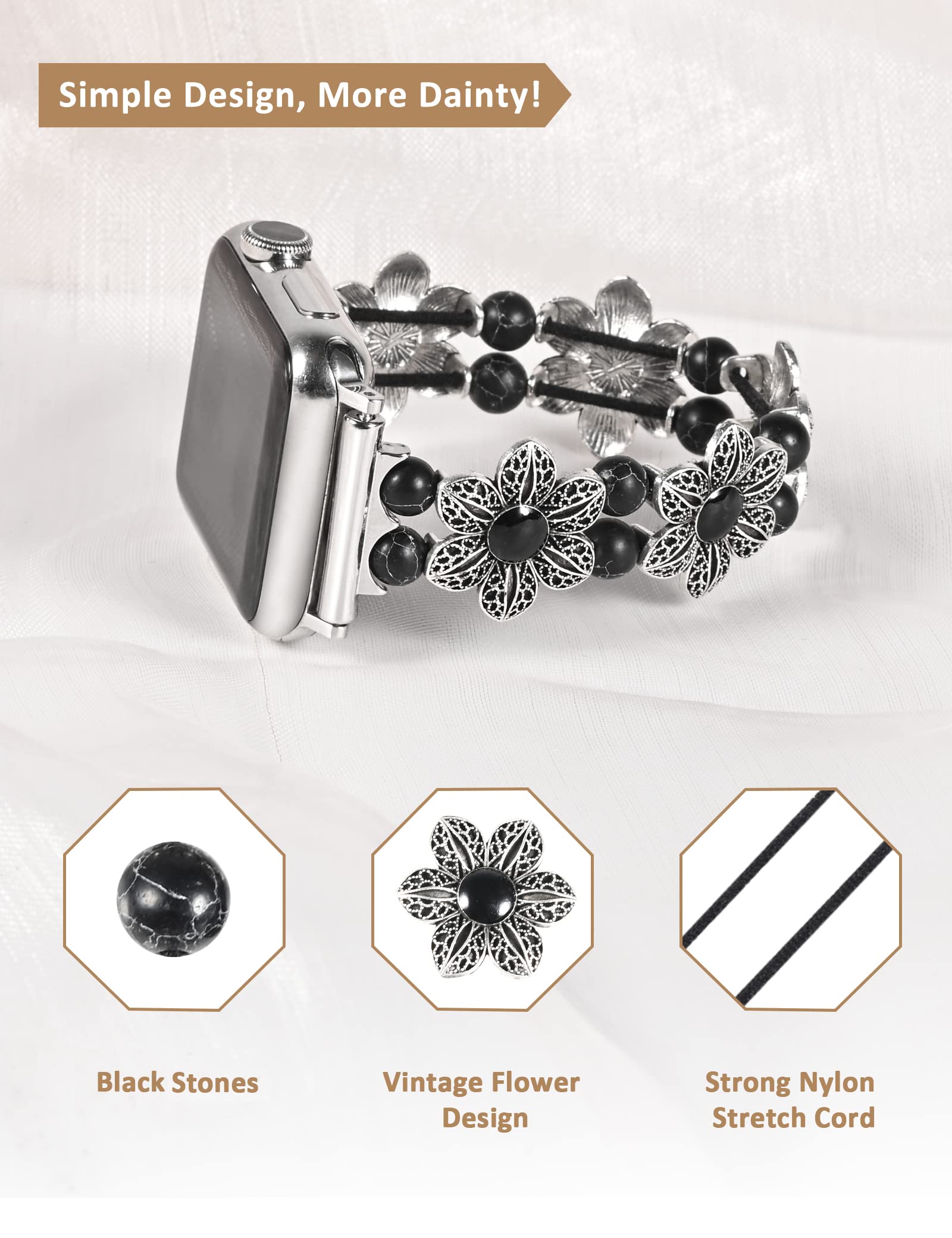 Wearlizer Compatible With Apple Watch Band 41Mm 40Mm 38Mm Women Girls, Boho Handmade Turquoise Beaded Elastic Stretch Replacemen