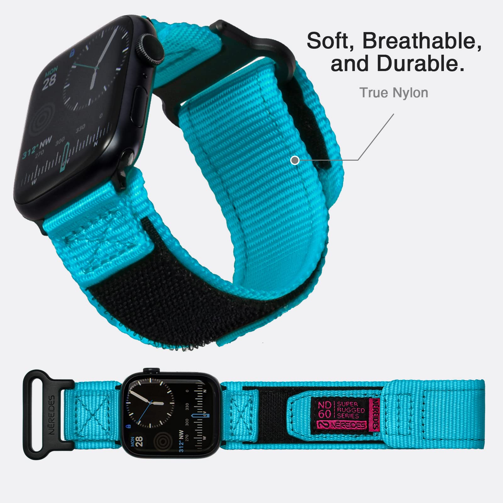 Nereides Compatible With Apple Watch Band Ultra 1/2, Nylon Sports Strap With Woven Design For 49Mm (L, Al Aqua)