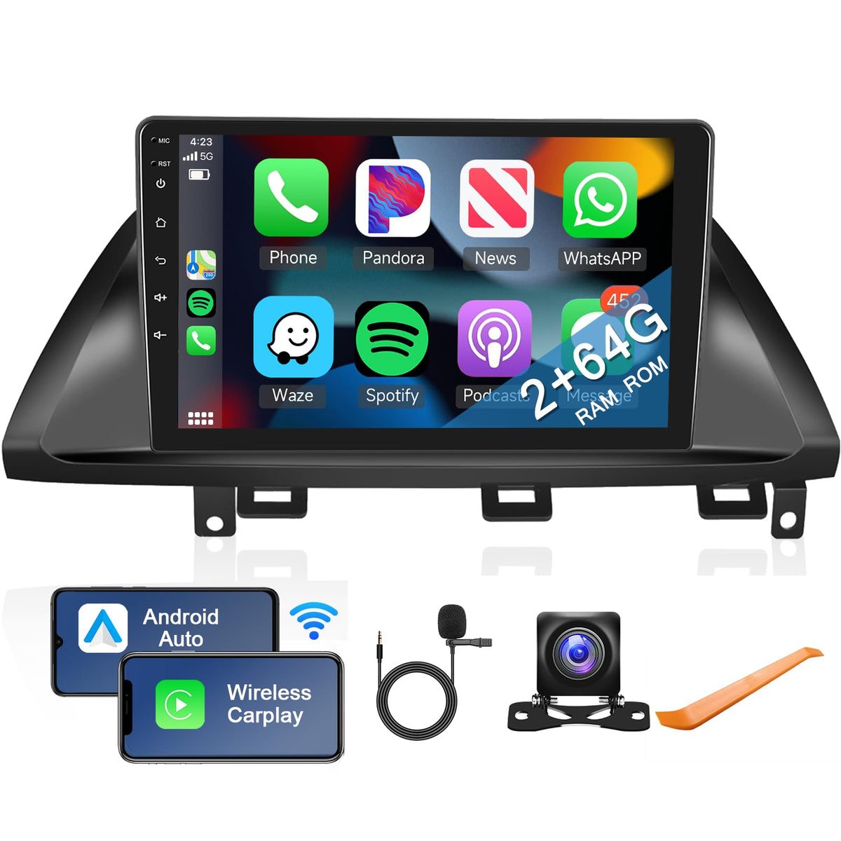 For Honda Odyssey 2005 2010 Android Car Stereo Support Wireless Carplay&Android Auto With 10.1 Inch Touchscreen Gps Navigation Bluetooth Usb Wifi Fm/Rds Radio Receiver Backup Camera Head Unit 2+64G