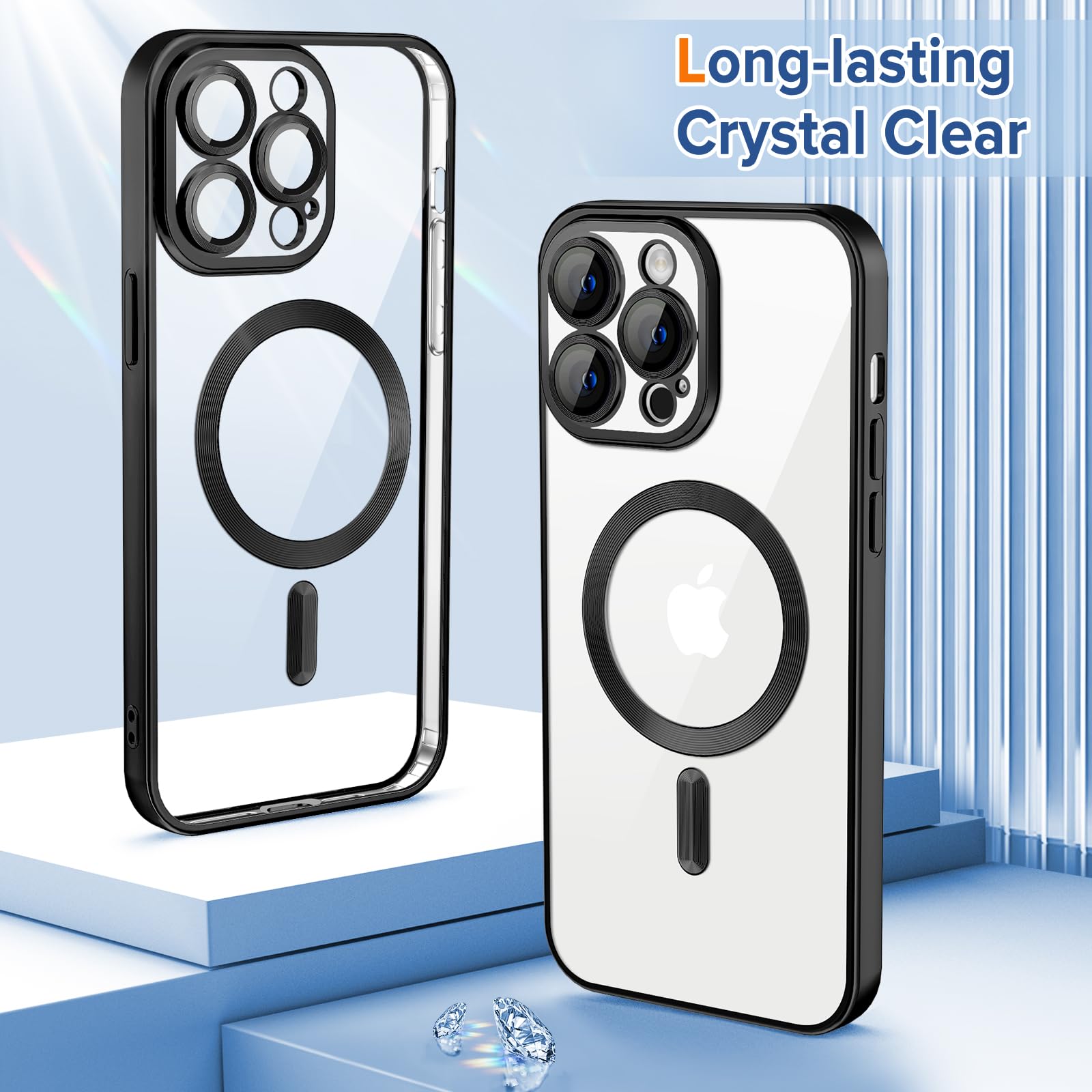 Hython Magnetic Clear Case For Iphone 14 Pro Max Case With Camera Lens Protector [Compatible With Magsafe] Plating Edge Slim Sof