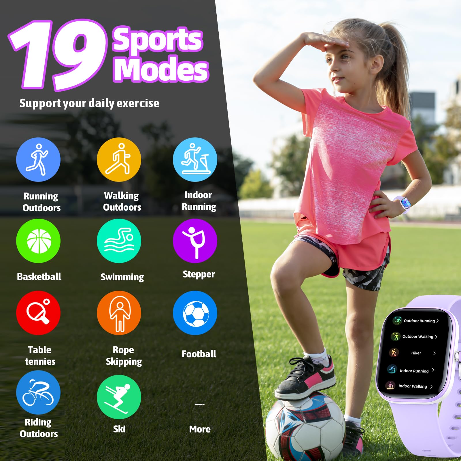 Nyonio Smart Kids Watch With Fitness Tracker No Phone/App Needed,19 Sport Mode,1.5 '' Diy Dial,Ip68 Waterproof,Sleep Monitor,Ped
