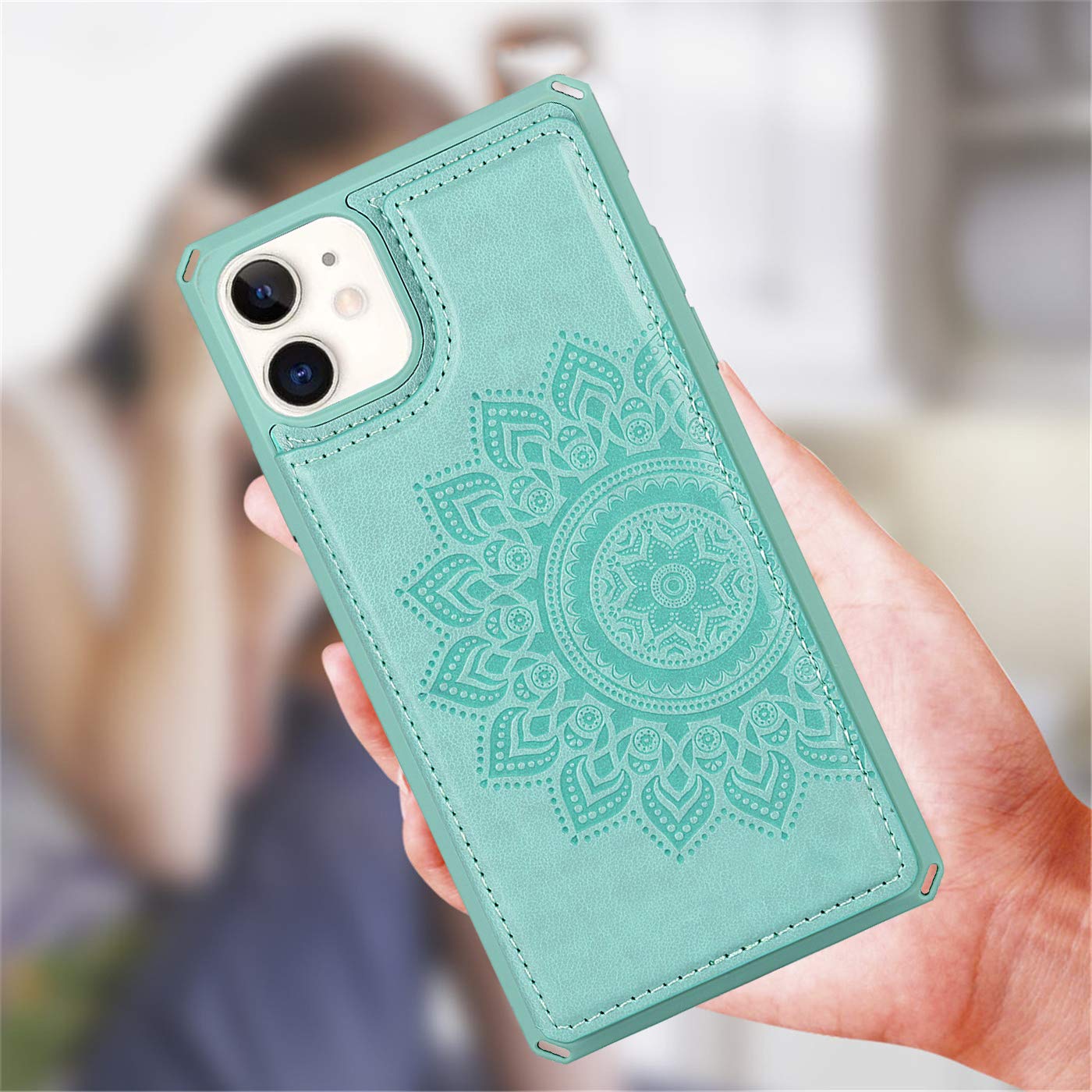 Cavor For Iphone 11 Embossed Mandala Pattern Flower Pu Leather Wallet Case With Card Holder Shockproof Cover   Green
