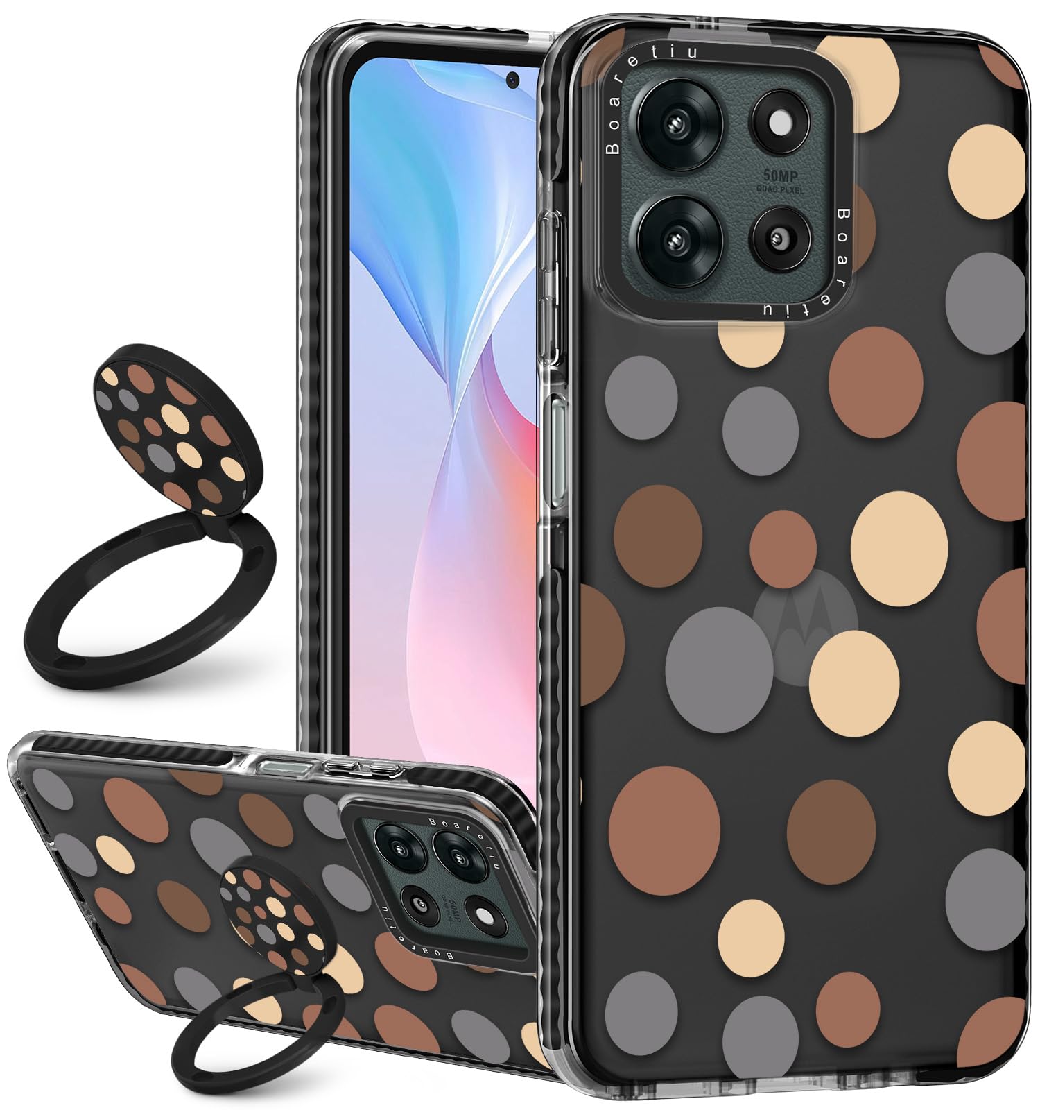 Boaretiu for Motorola Moto G 2025 Case - with Stand Cute Kawaii Fashion 360 Rotate Ring Holder Kickstand Jihe Miki for Women Gir