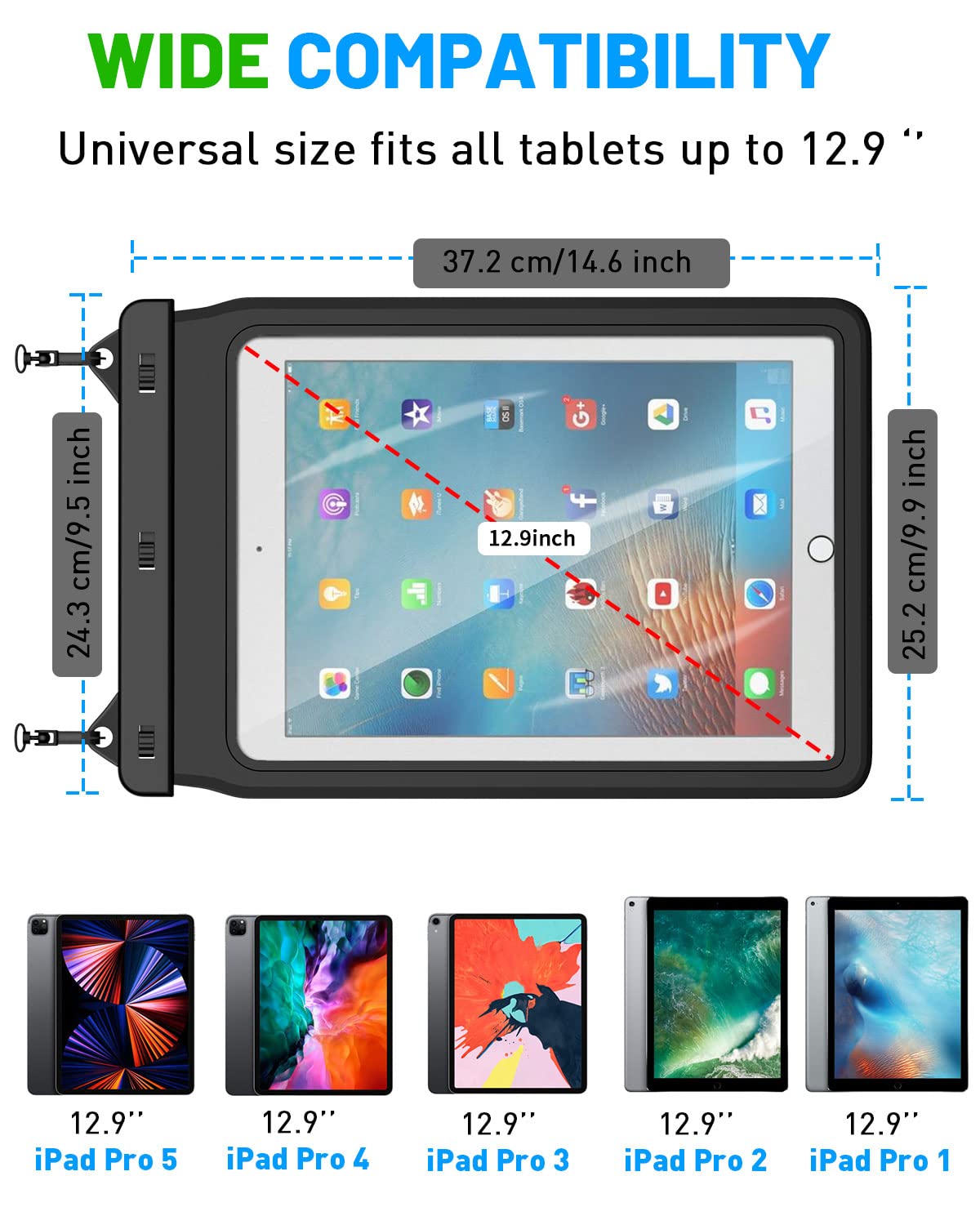 AICase Universal iPad Waterproof, Dry Bag Pouch for iPad Pro 12.9 5th/4th/3rd Gen iPad Pro 11/10.5/9.7, New iPad 9.7, iPad Pro 9.7, iPad Air 4/Air 3/Air 2, Galaxy Tab S7 Tablets up to 12.9 Inch