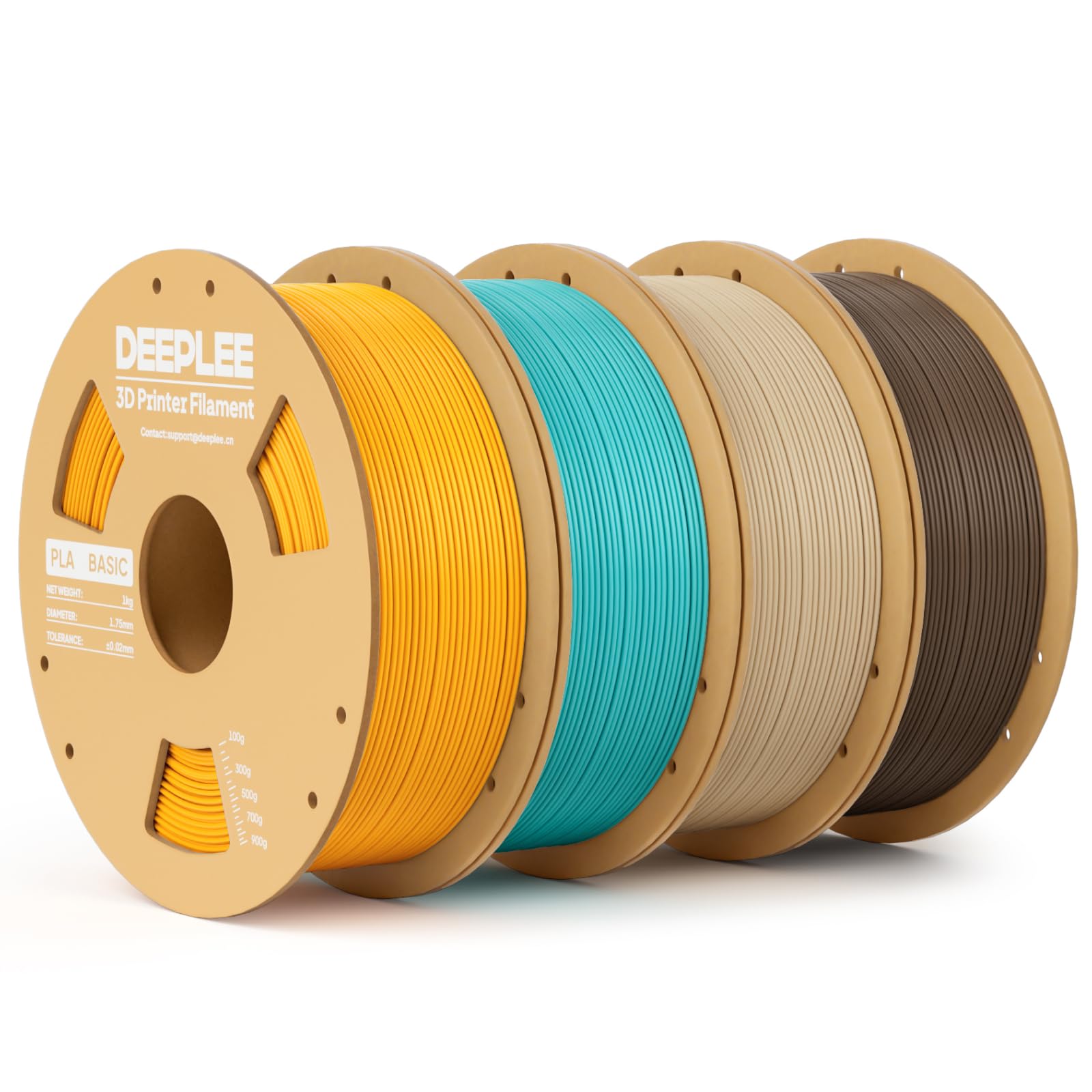 DEEPLEE Basic PLA Filament 1.75mm, 3D Printer Filament, Sunflower Yellow Turquoise Beige & Brown 4kg