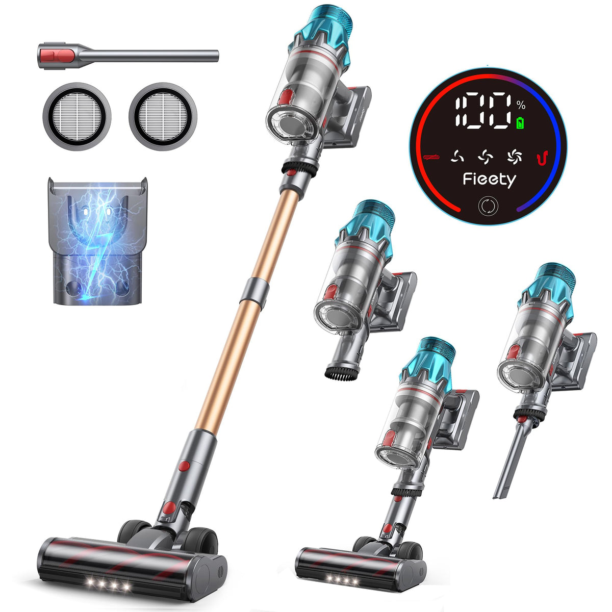 Cordless Vacuum Cleaner 550W/45Kpa, Stick Vacuum Cleaners 60 Mins Max Runtime With Charging Dock, Self-Standing Handheld Vacuum 