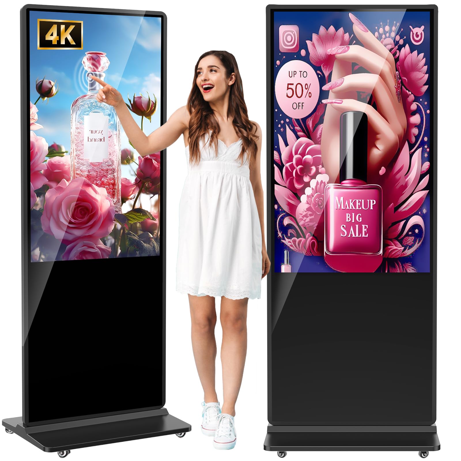 Yckjnb 55 Inch Indoor Digital Signage 4K Touchscreen Ips Floor Standing Digital Kiosks Interactive Displays With Wifi Hdmi/Usb I