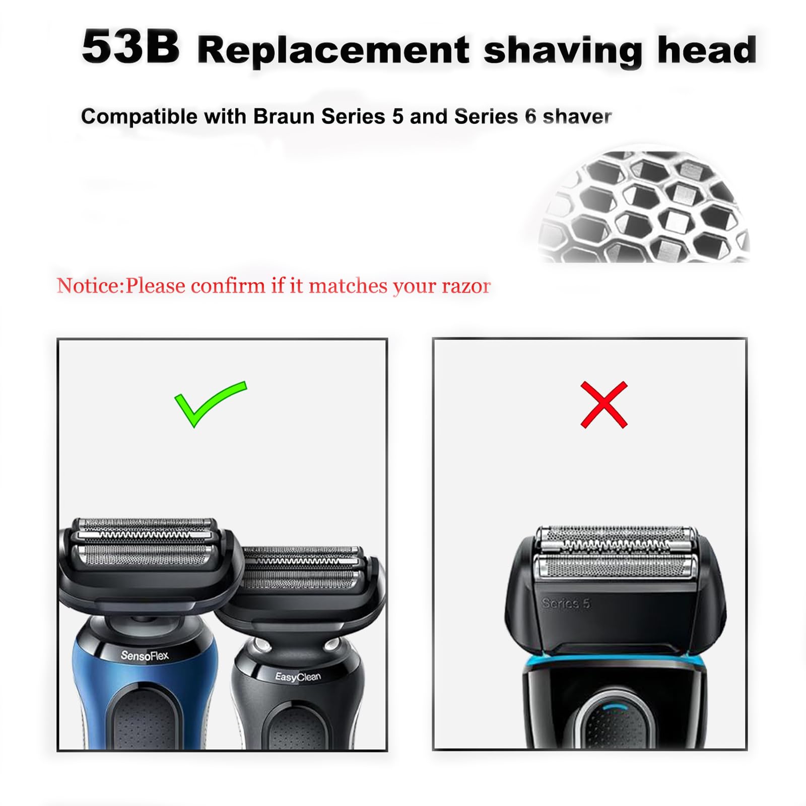 Series 5 Series 6 Replacement Head 53B Compatible With Braun S5 Electric Shavers Razor,53B Blades For Braun S6 Replacement Foil