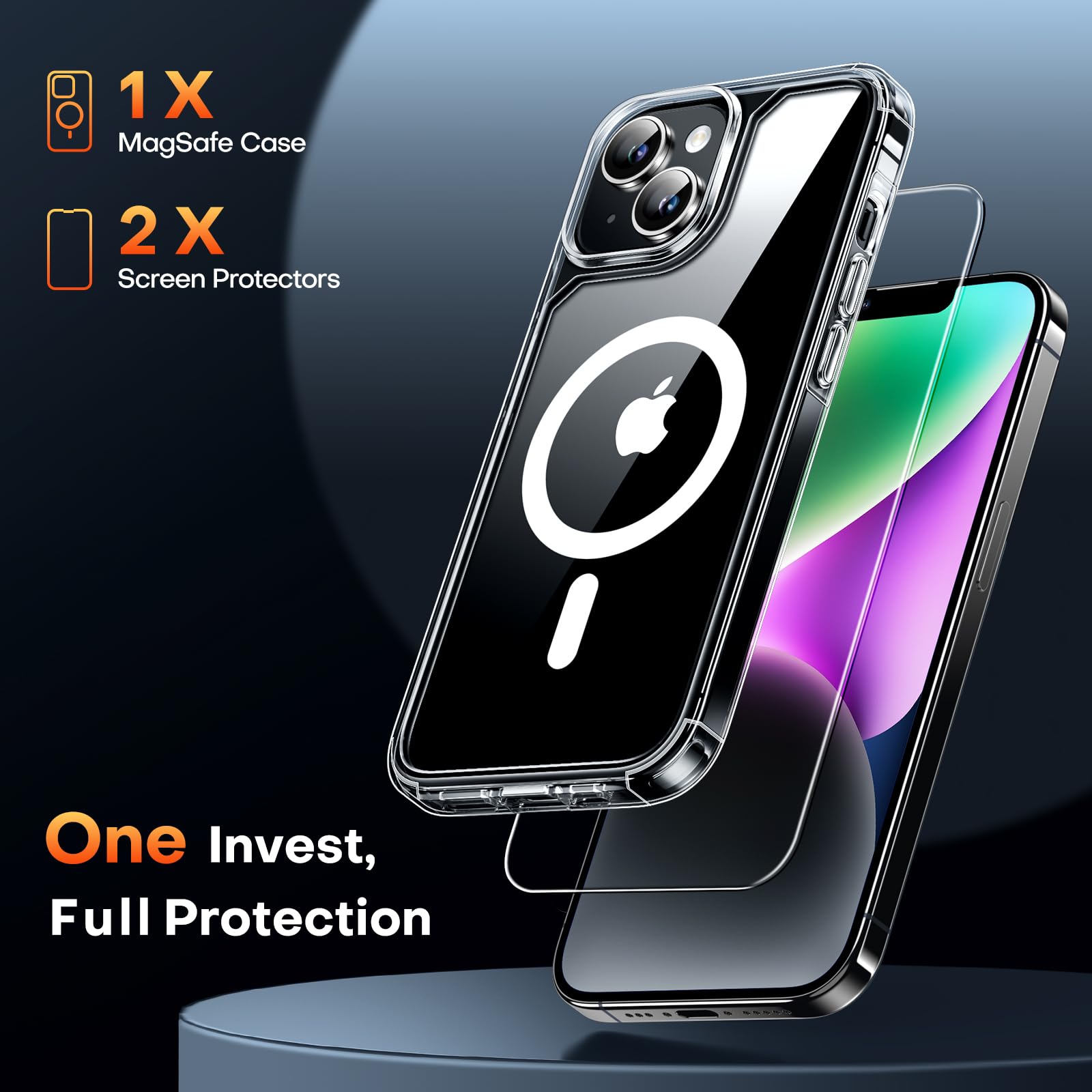 Tauri 3 In 1 Magnetic For Iphone 13 Case, [Compatible With Magsafe] [With 2X Screen Protectors] Not Yellowing, Military Grade Pr