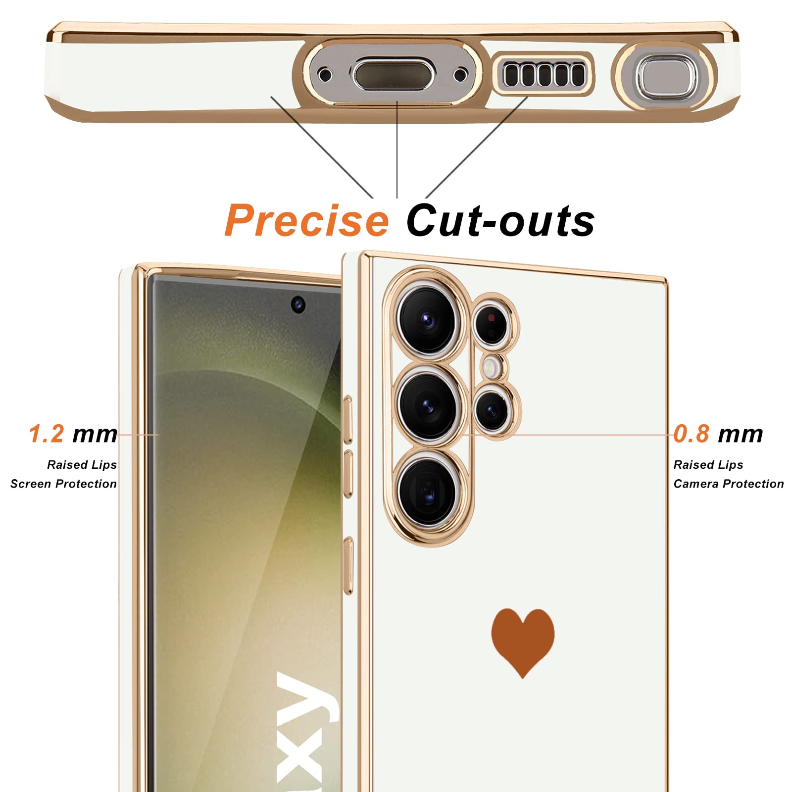 Teageo For Samsung Galaxy S23 Ultra Case For Women Girl Cute Love Heart Luxury Bling Soft Back Cover Raised Full Camera Protecti