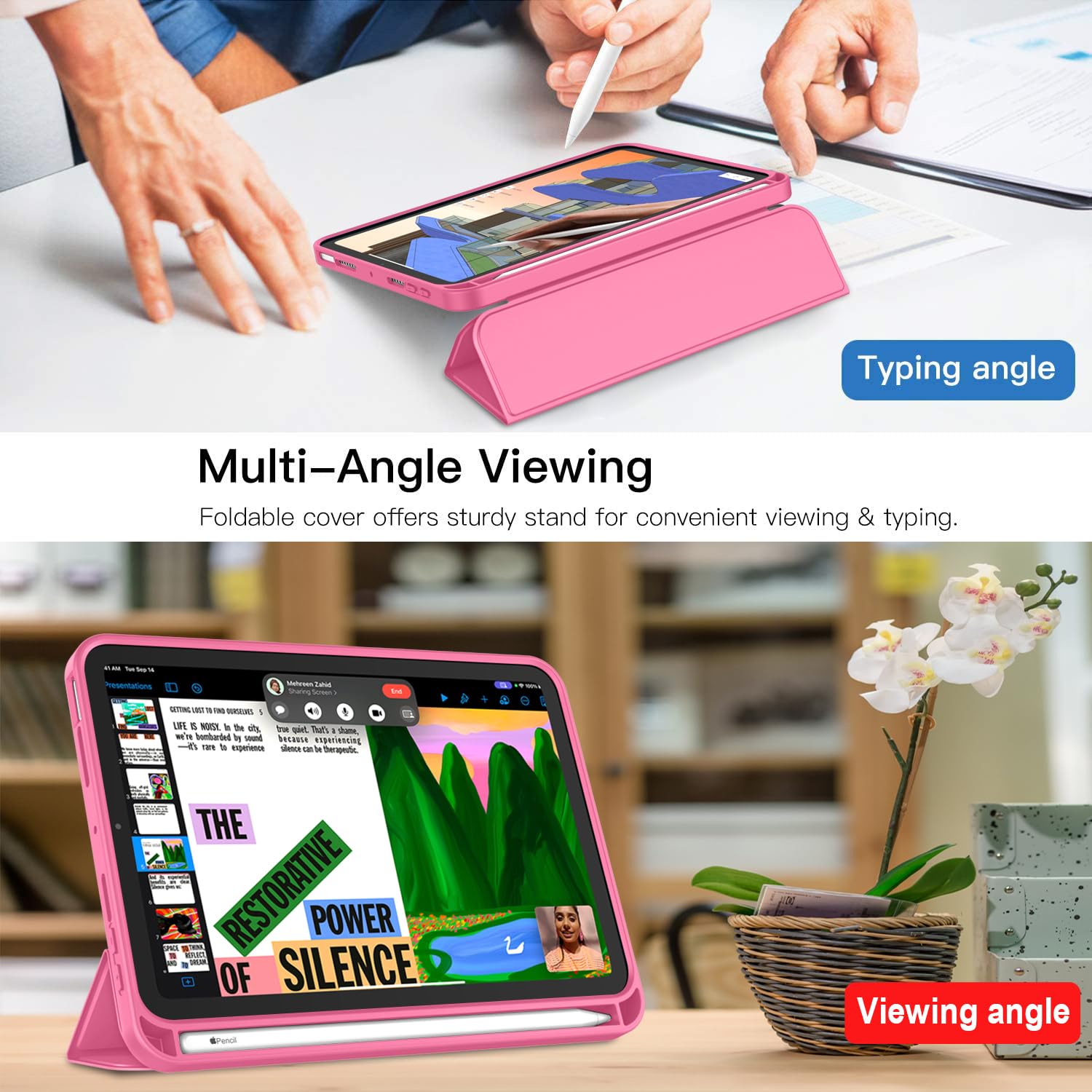 Imieet Ipad Mini 7 Case 2024 (A17 Pro), Ipad Mini 6 Case (8.3 Inch,2021 Model), Ipad Mini 7Th/6Th Generation Case With Pencil Holder, Trifold Stand Smart Case With Soft Tpu Back,Peach Red