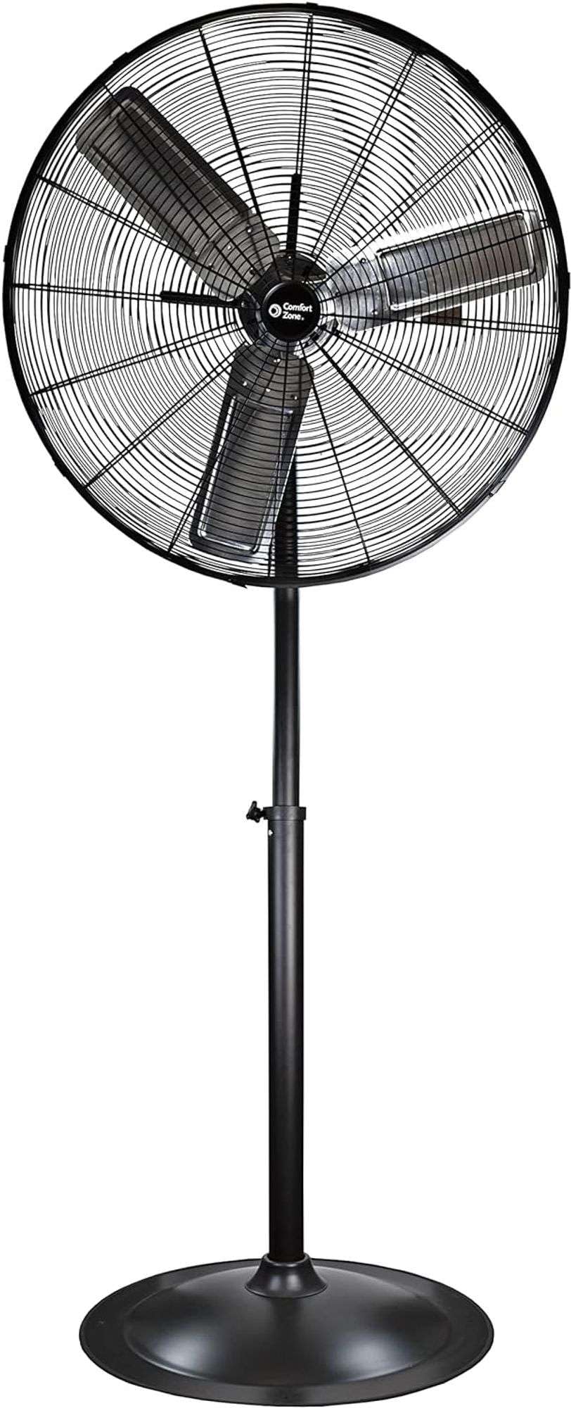 Comfort Zone Industrial Pedestal Fan, 30 inch, 3 Speed, High Velocity, Adjustable Height 56    to 76   , Metal, Meets OSHA Stand