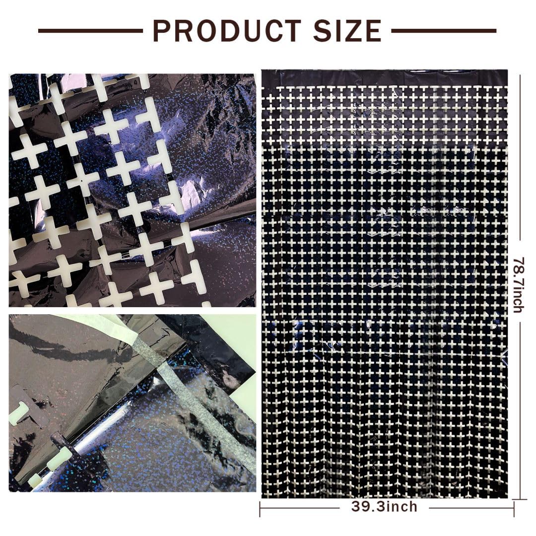 Square Tinsel Curtain Party Backdrop   10Pcs Glitter Foil Fringe Curtain Party Decor Black Photo Booth Backdrop Streamers For Ha