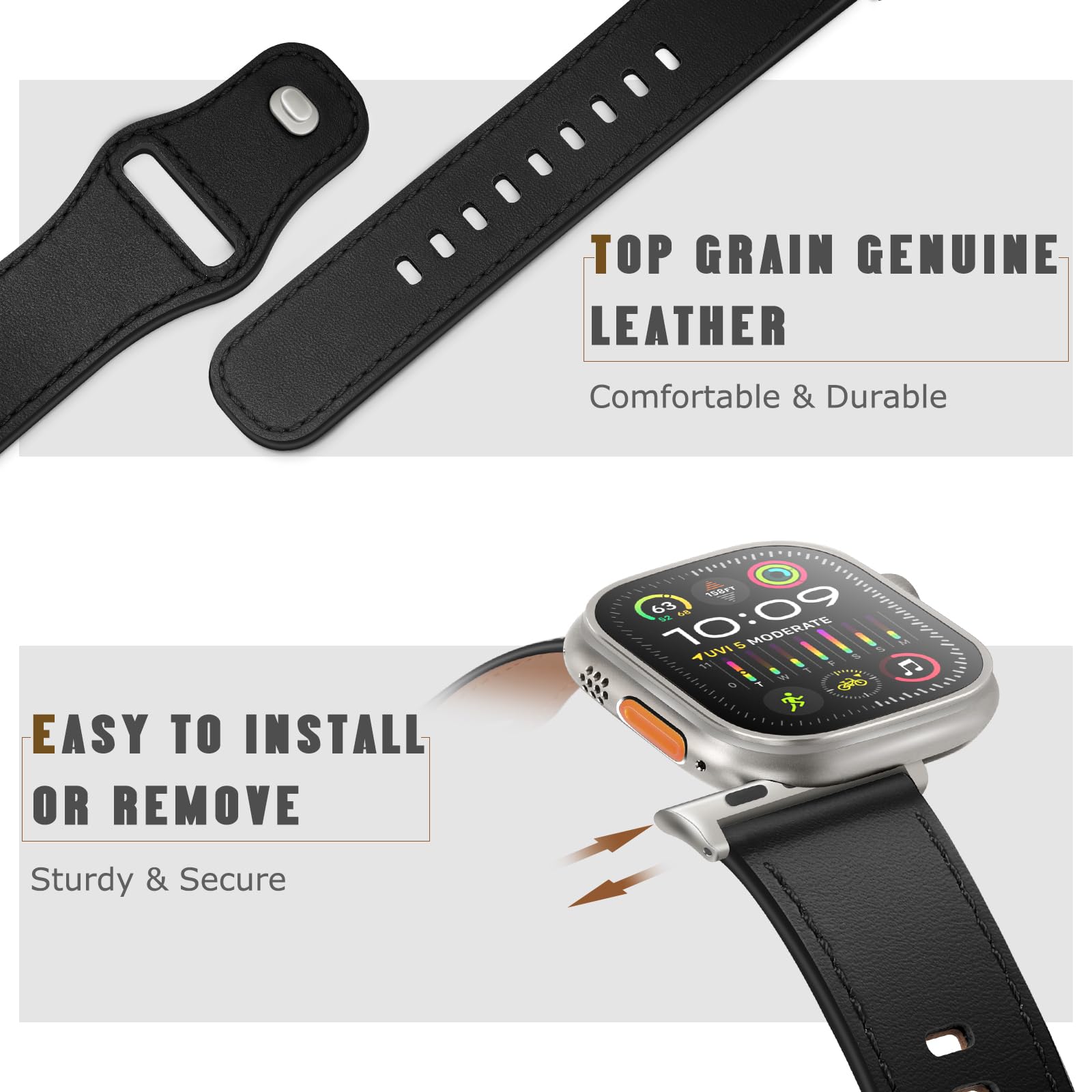 Wppqtrv Leather Band Compatible With Apple Watch Ultra 2/Ultra Bands 49Mm 45Mm 44Mm 42Mm Men Women, Genuine Leather Band Strap F