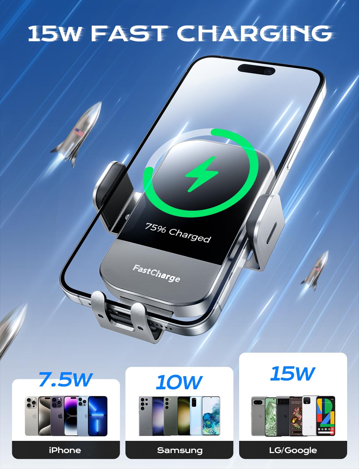 Chgeek Wireless Car Charger, 15W Fast Charging Auto Clamping Car Charger Phone Mount Phone Holder Fit For Iphone 15 14 13 12 11