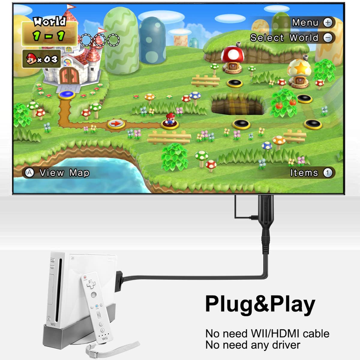 Wii To Hdmi 1M(3.2Ft) Cable Converter,1080P/ 720P Wii Hdmi Adapter Output Video Audio Wii Hdmi Converter Supports All Wii Displa