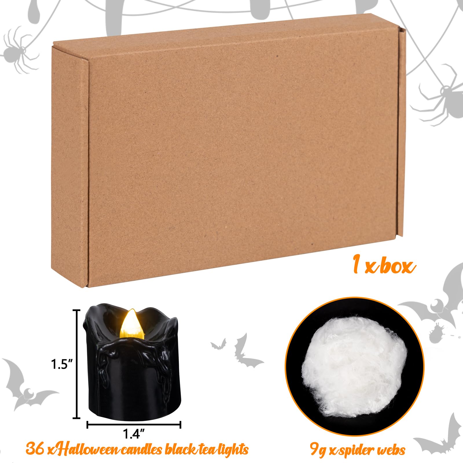 Renbuzhu 36Pcs Halloween Decorations Indoor Candles Black Tea Lights: Led Flameless Tealight Battery Operated Table Decor With S