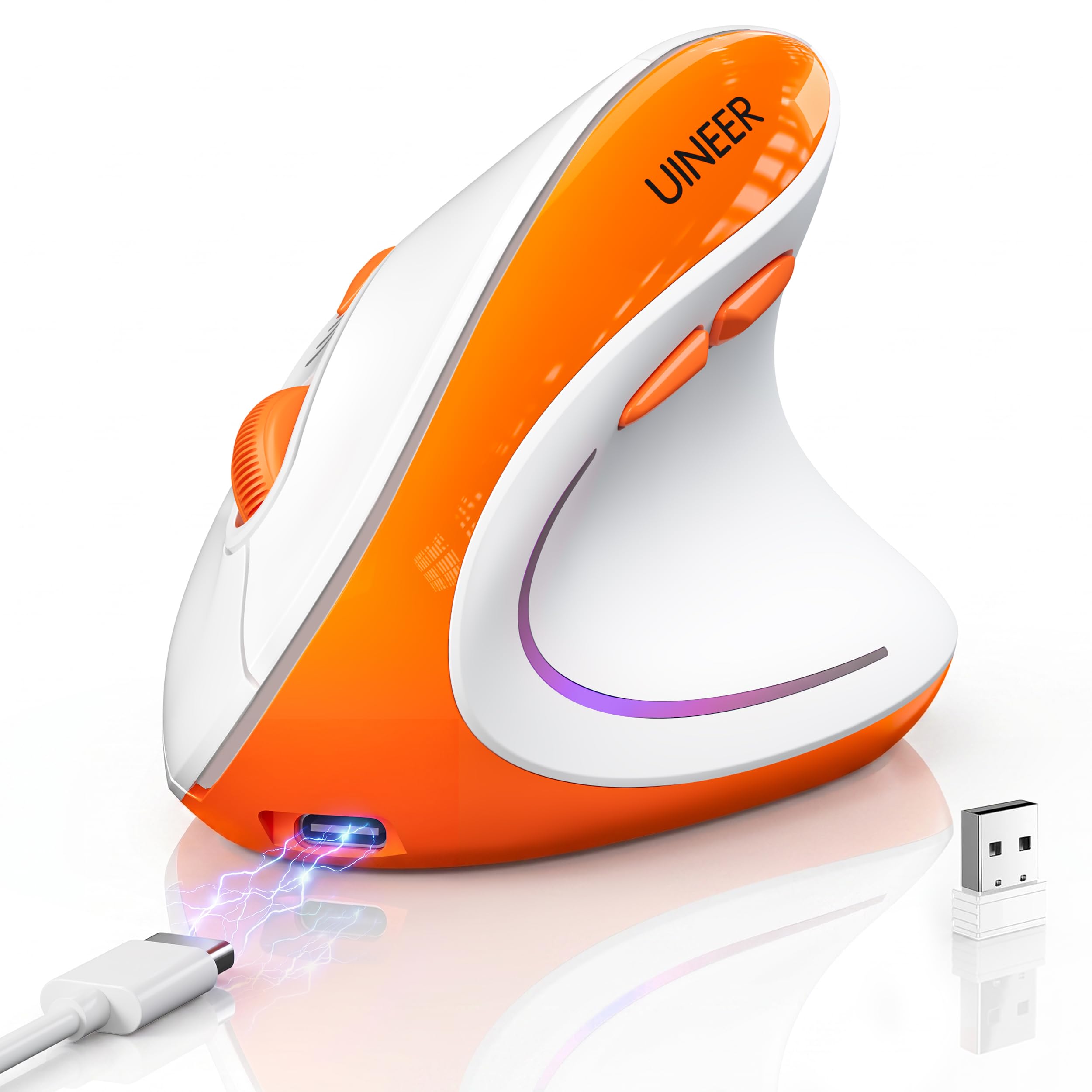 Uineer Ergonomic Vertical Mouse, TriMode Wireless, Rechargeable, 4 DPI