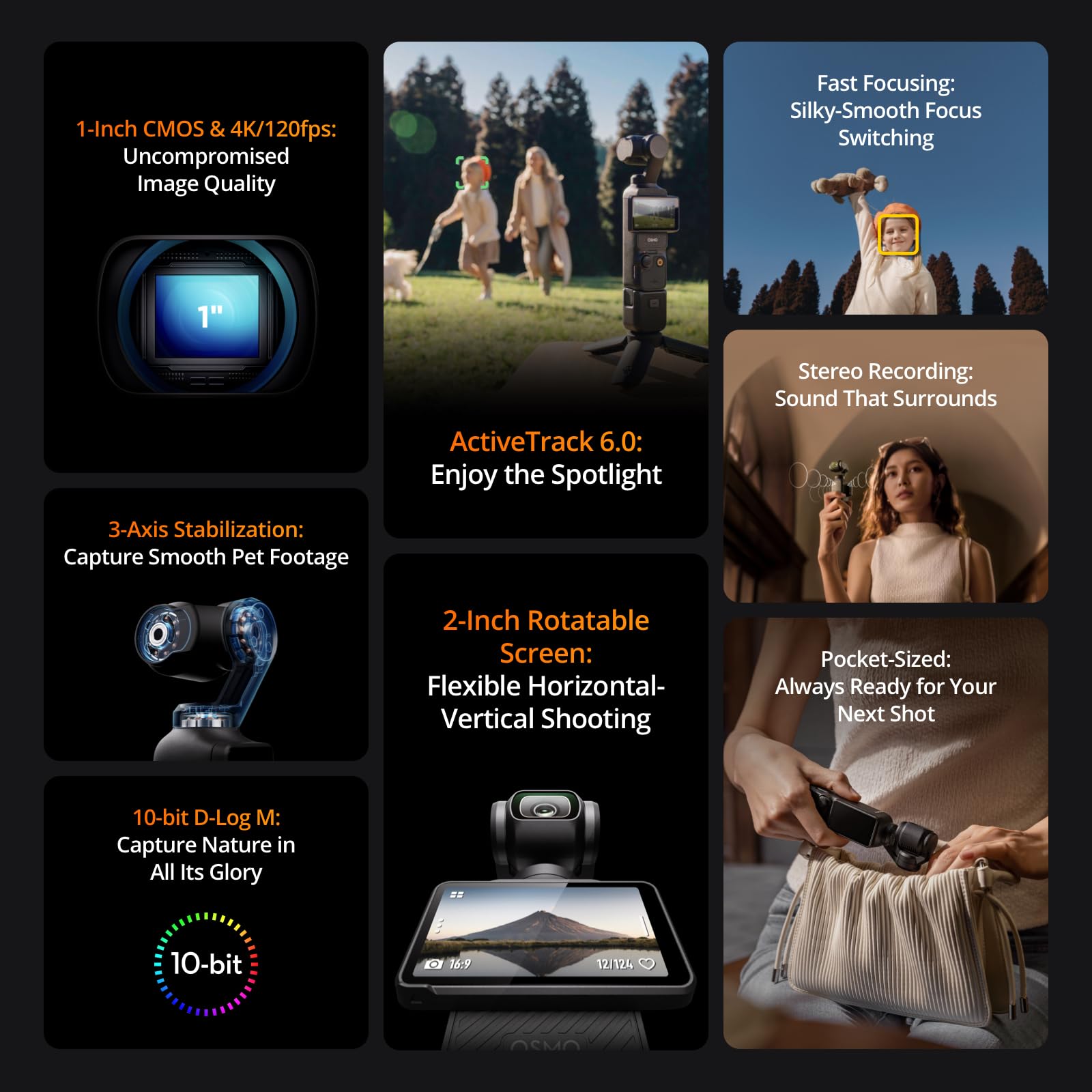 Dji Osmo Pocket 3 Capture More Combo, Vlogging Camera With 1 Cmos & 4K/120Fps Video, 3-Axis Stabilization, Fast Focusing, Face