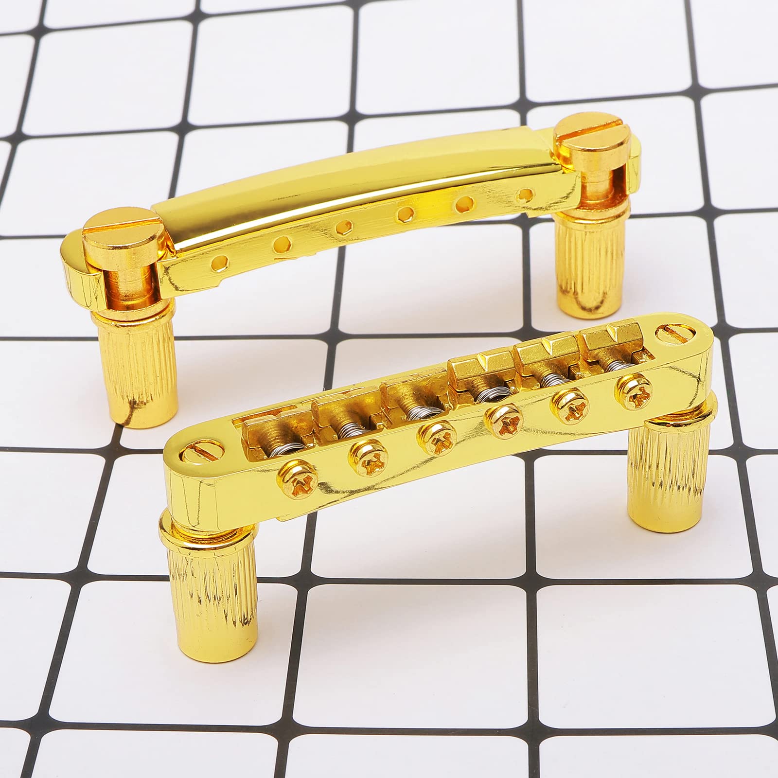 Unxuey Tune O Matic Bridge Tailpiece With Studs Roller Saddle Bridge For Sg Les Paul Lp Style Guitar, Gold