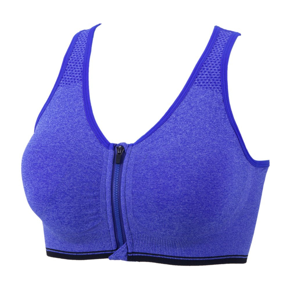 Yeyele Women Zip Front And Removable Pads Tank Top Racerback Sports Bra(Blue,Xl)