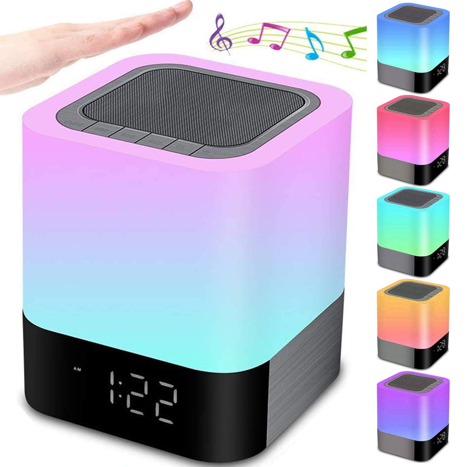 Gallstep Night Lights Bluetooth Speaker, Alarm Clock Bluetooth Speaker Touch Sensor Bedside Lamp Dimmable Multi Color Changing B