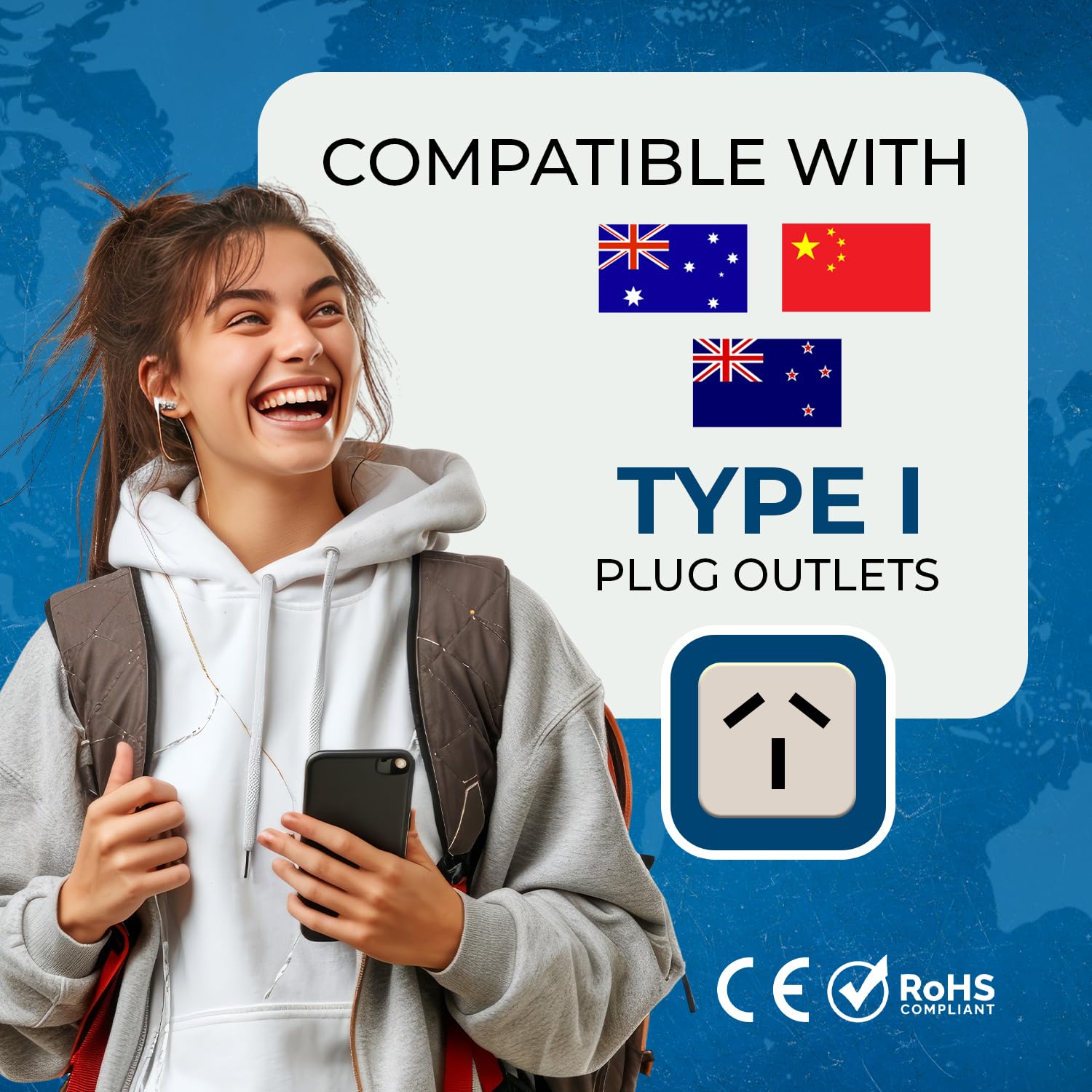 Australia Power Plug Adapter, Orei Us To China Plug Adapter, 2 In 1 Type I Plug Adapter With Universal Outlet, Perfect For Lapto
