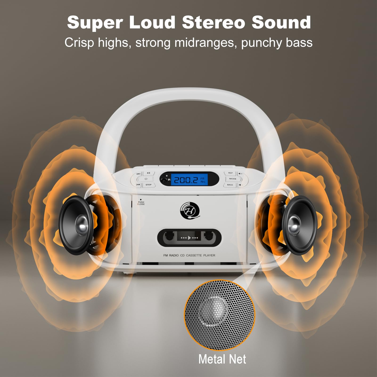 Cd Cassette Player Combo, Hernpark Rechargeable Boombox With Bluetooth 5.1, Cd Player With Remote Control, Tape Recording, Fm Ra