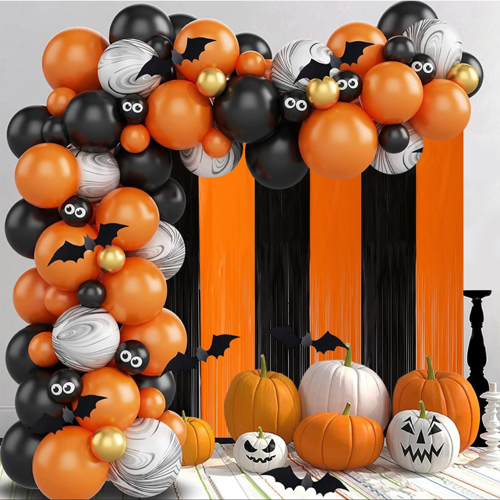 Canrevel 2 Pack 3.3X8.2 Feet Black And Orange Foil Fringe Backdrop Curtains, Tinsel Streamers Birthday Party Decorations, Fringe