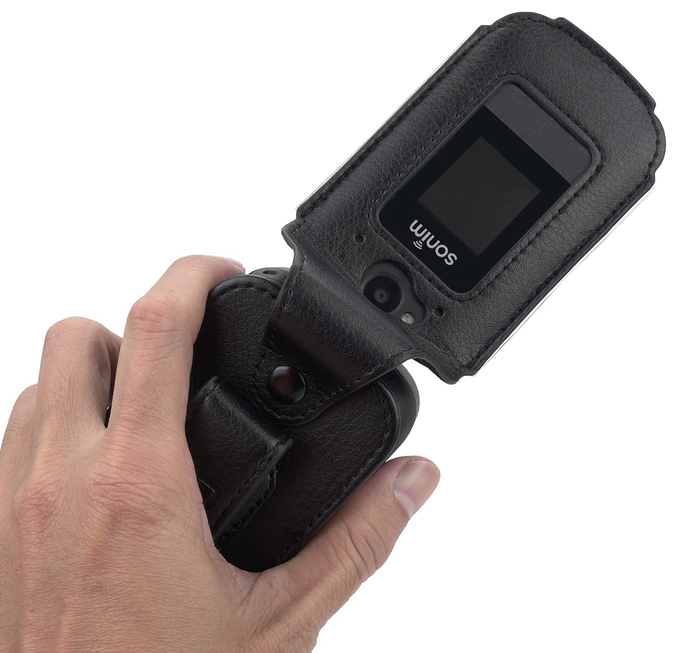 Case For Sonim Xp3 Plus Flip Phone, Nakedcellphone [Black Vegan Leather] Form Fit Cover With [Built In Screen Protection] And [M